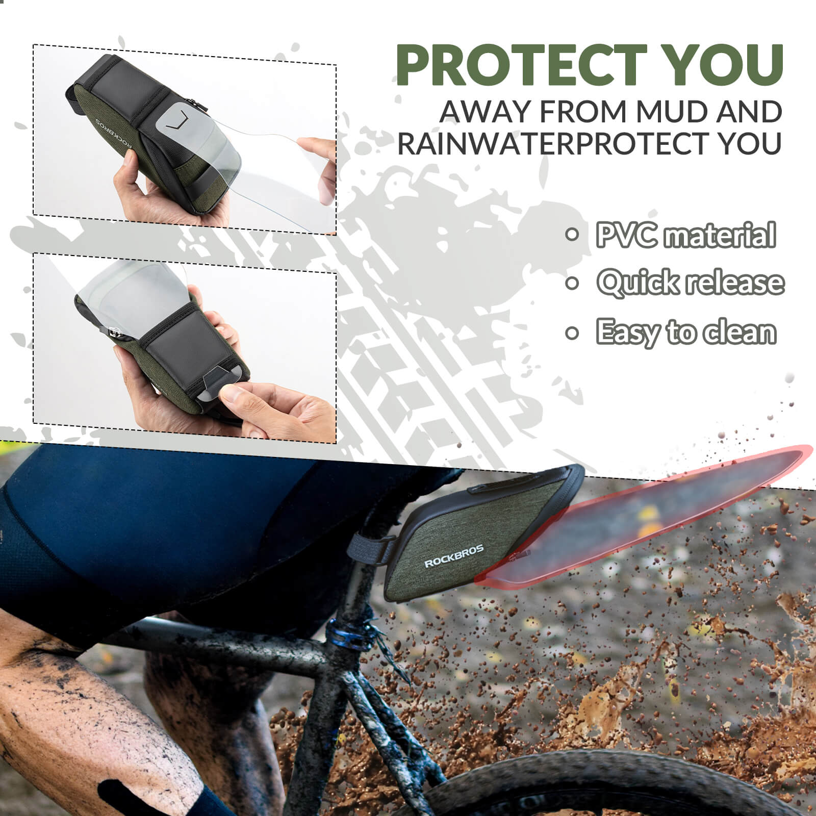 ROCKBROS Waterproof Saddle Bag with Mudguard for Road and MTB Cycling