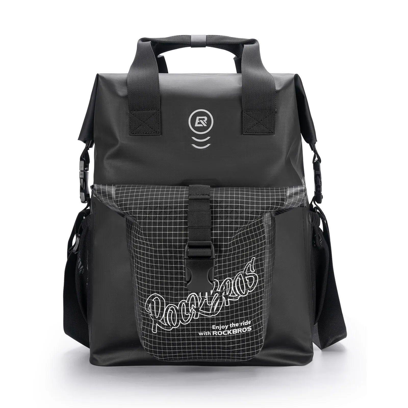 ROCKBROS 18L Nylon Folding Bicycle handlebar bags, Black Rolled-Open Design, Waterproof and Durable Rear Rack Bag.