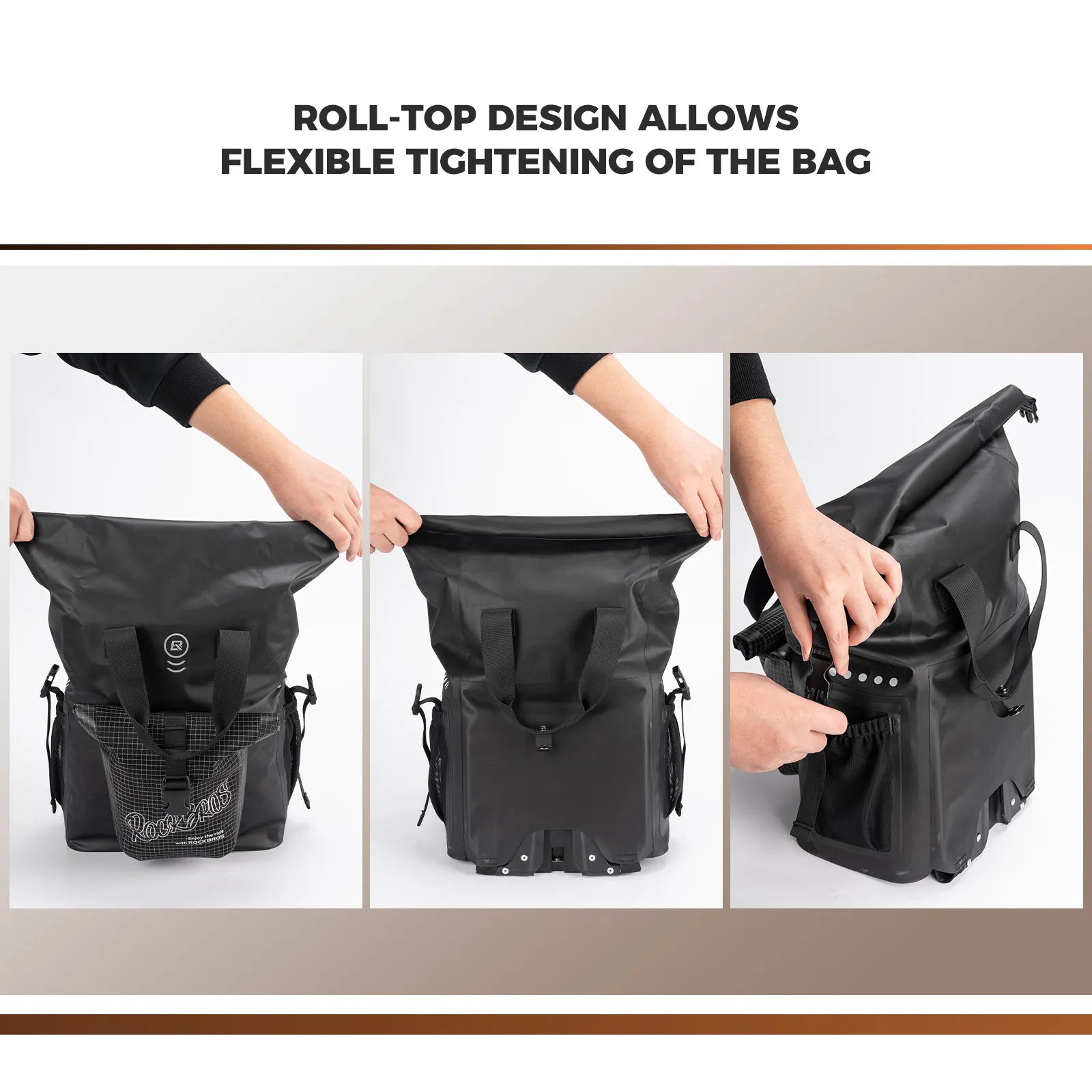 ROCKBROS 18L Nylon Folding Bicycle handlebar bags, Black Rolled-Open Design, Waterproof and Durable Rear Rack Bag.