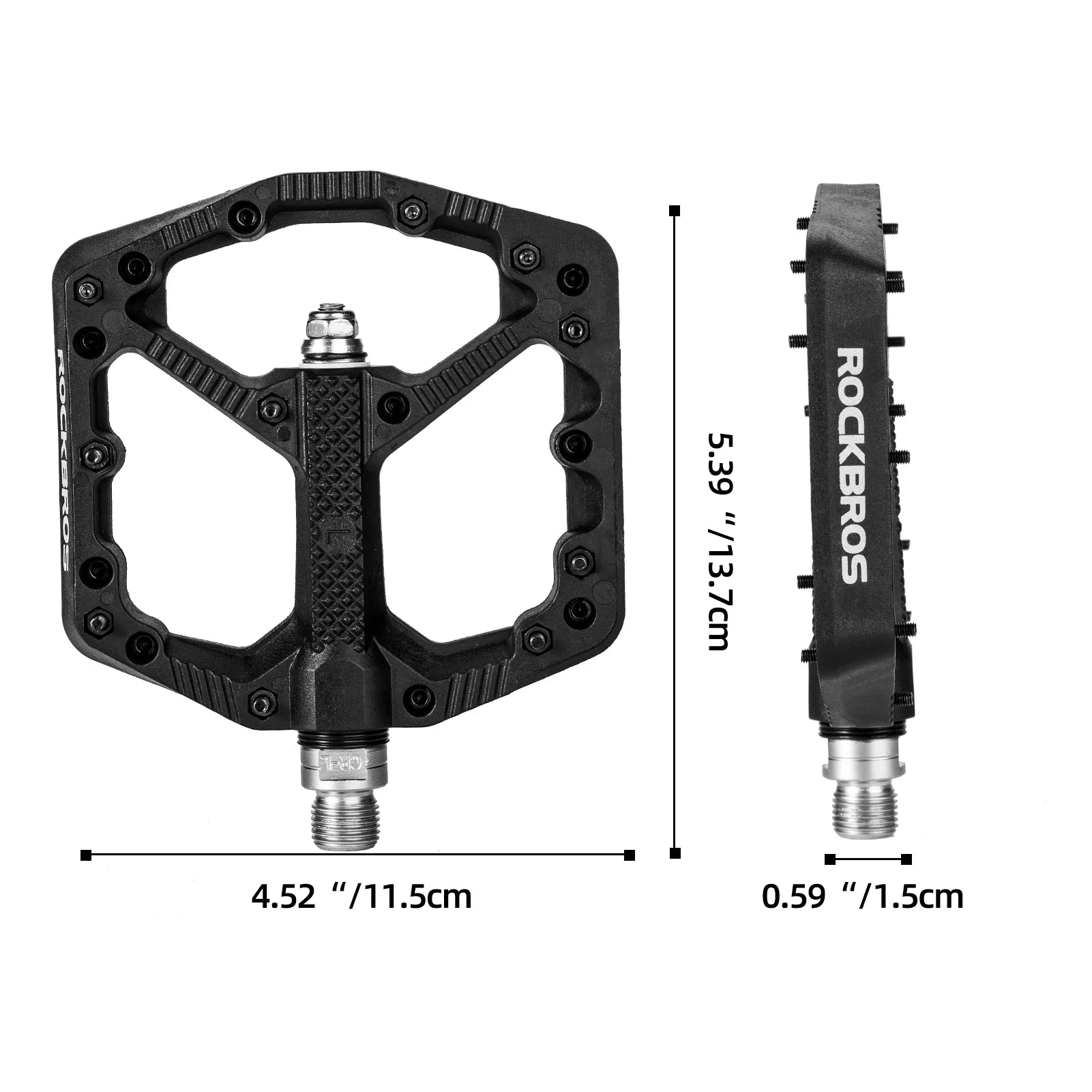 ROCKBROS Nylon Mountain Bike Flat Pedals with Non-Slip Pins and 9/16 Inch Thread