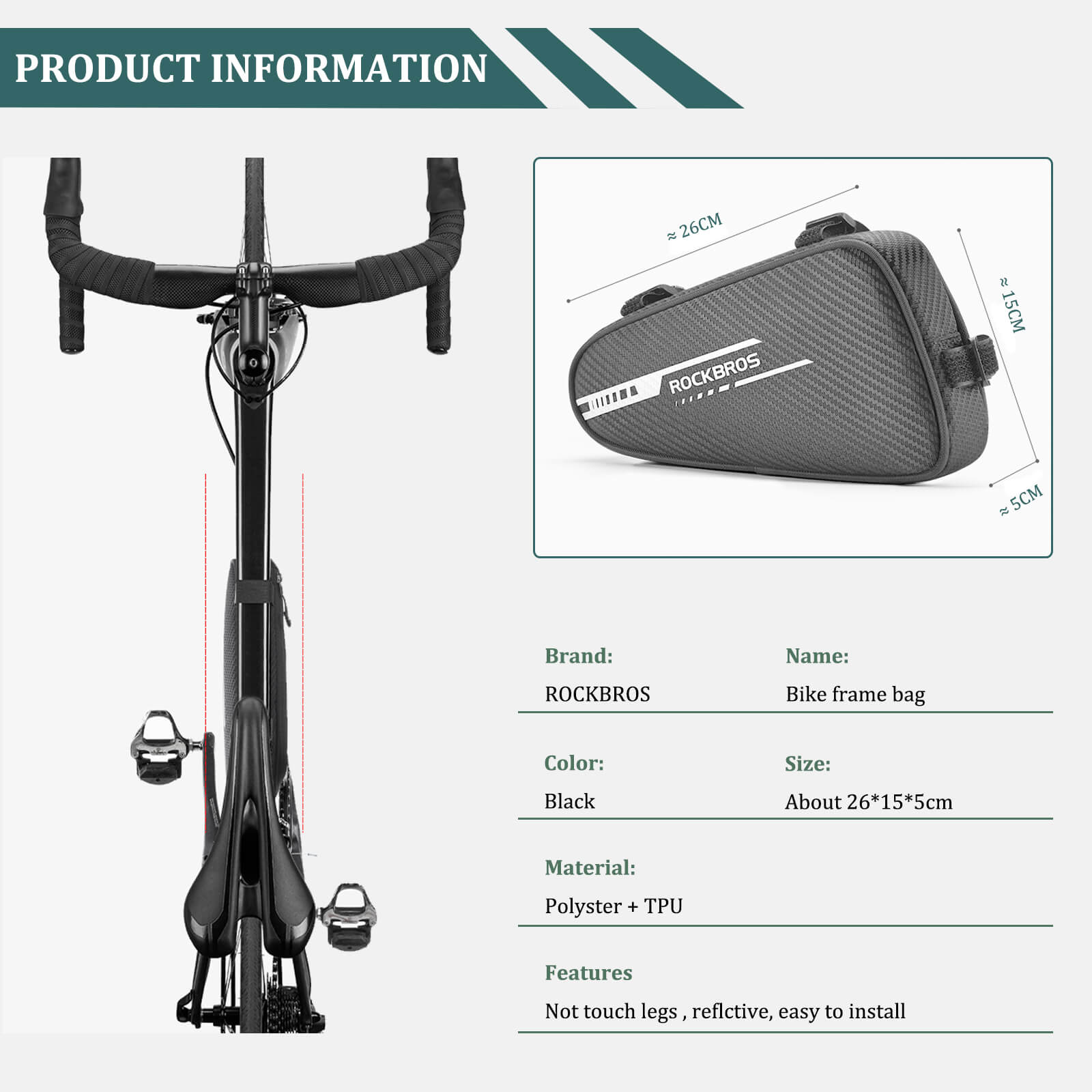 ROCKBROS nylon triangle frame bag with large capacity storage.
#color_blue