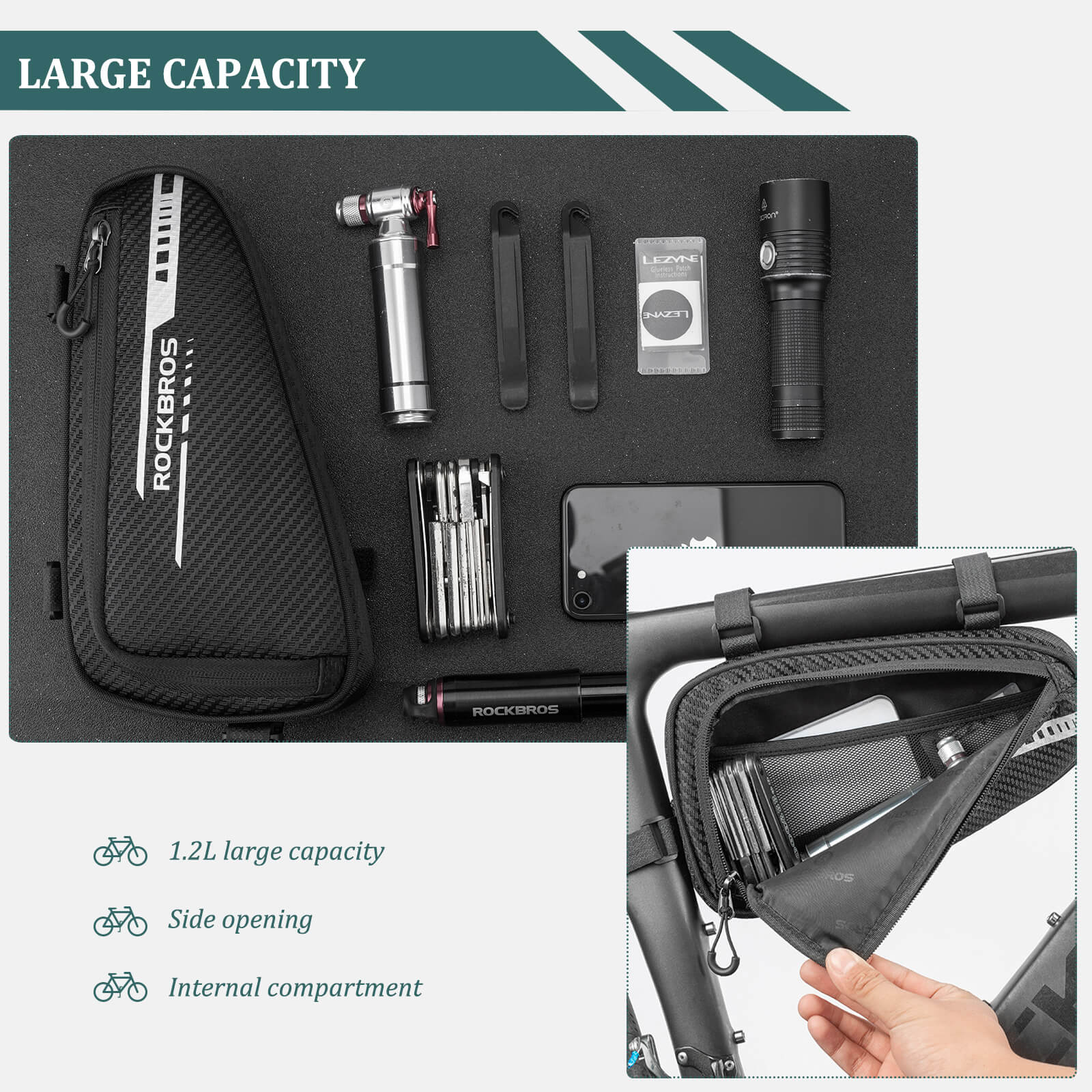 ROCKBROS nylon triangle frame bag with large capacity storage.
#color_blue