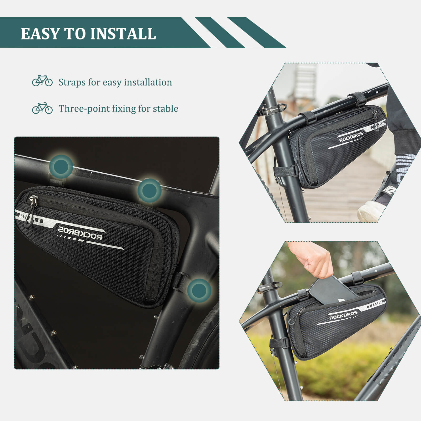 ROCKBROS nylon triangle frame bag with large capacity storage.
#color_blue