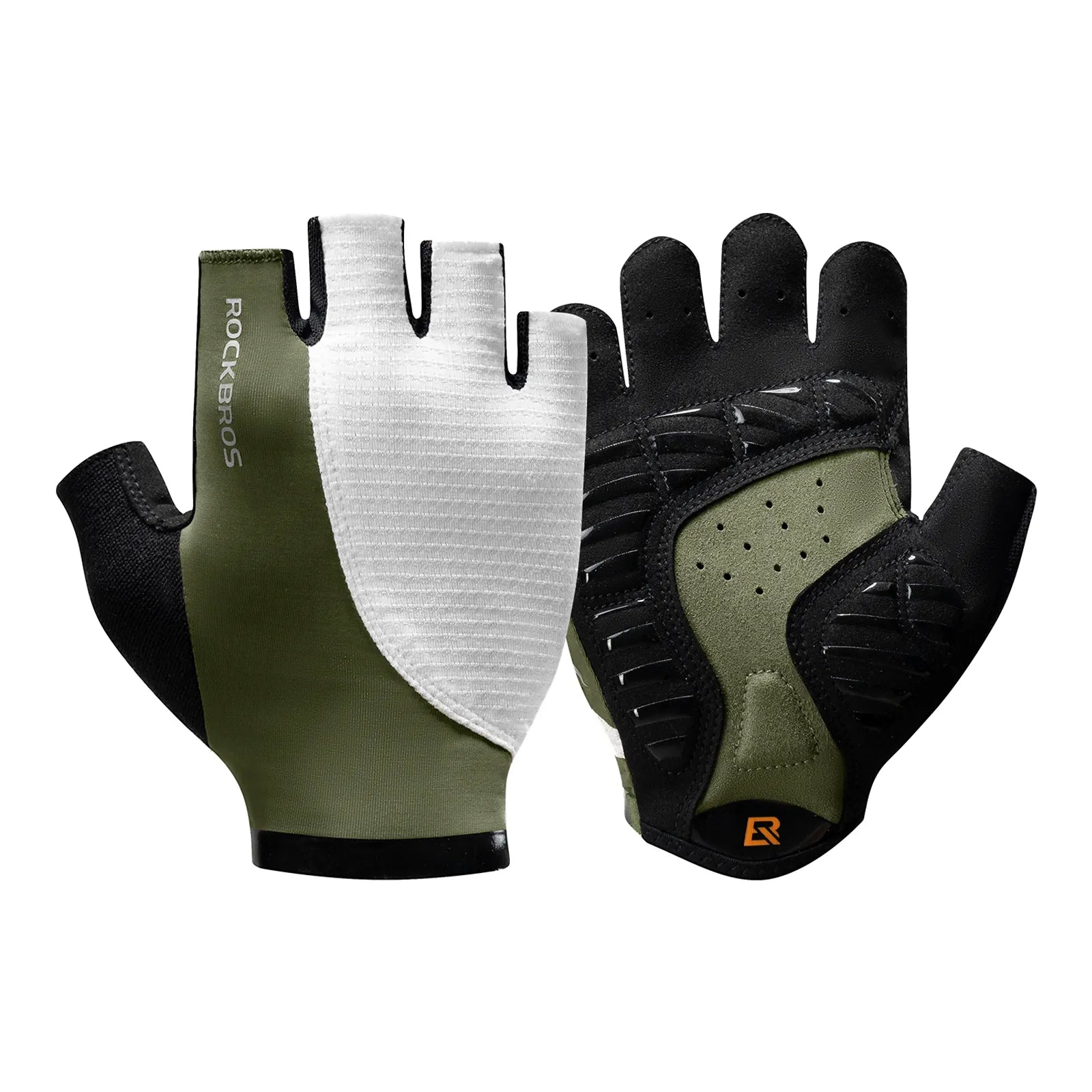ROCKBROS olive green anti-slip half-finger cycling gloves overview