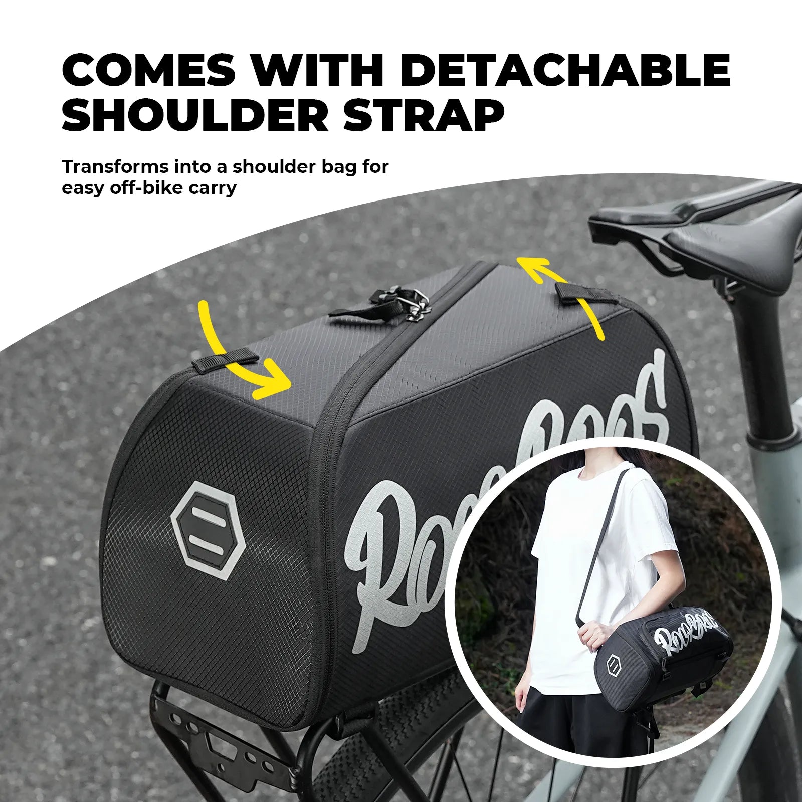 ROCKBROS large capacity bike pannier bag with wraparound zipper for easy access.
#options_Standard (11.6L)