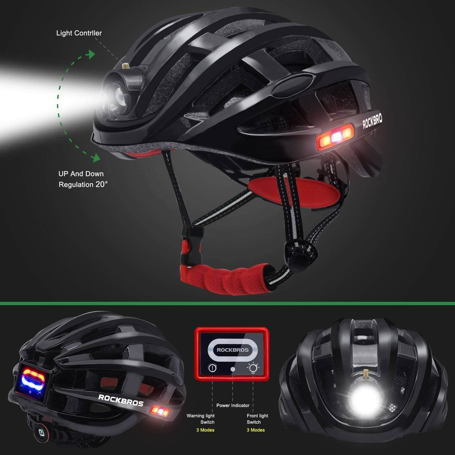 ROCKBROS ultralight bike helmet light for night cycling with EPS safety design.
#color_red