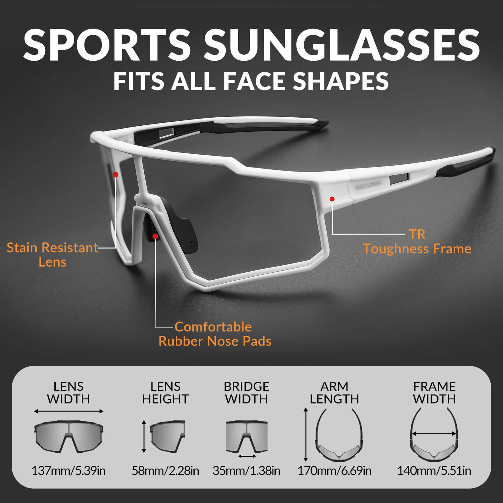 rockbros full frame photochromic cycling glasses for bike riding