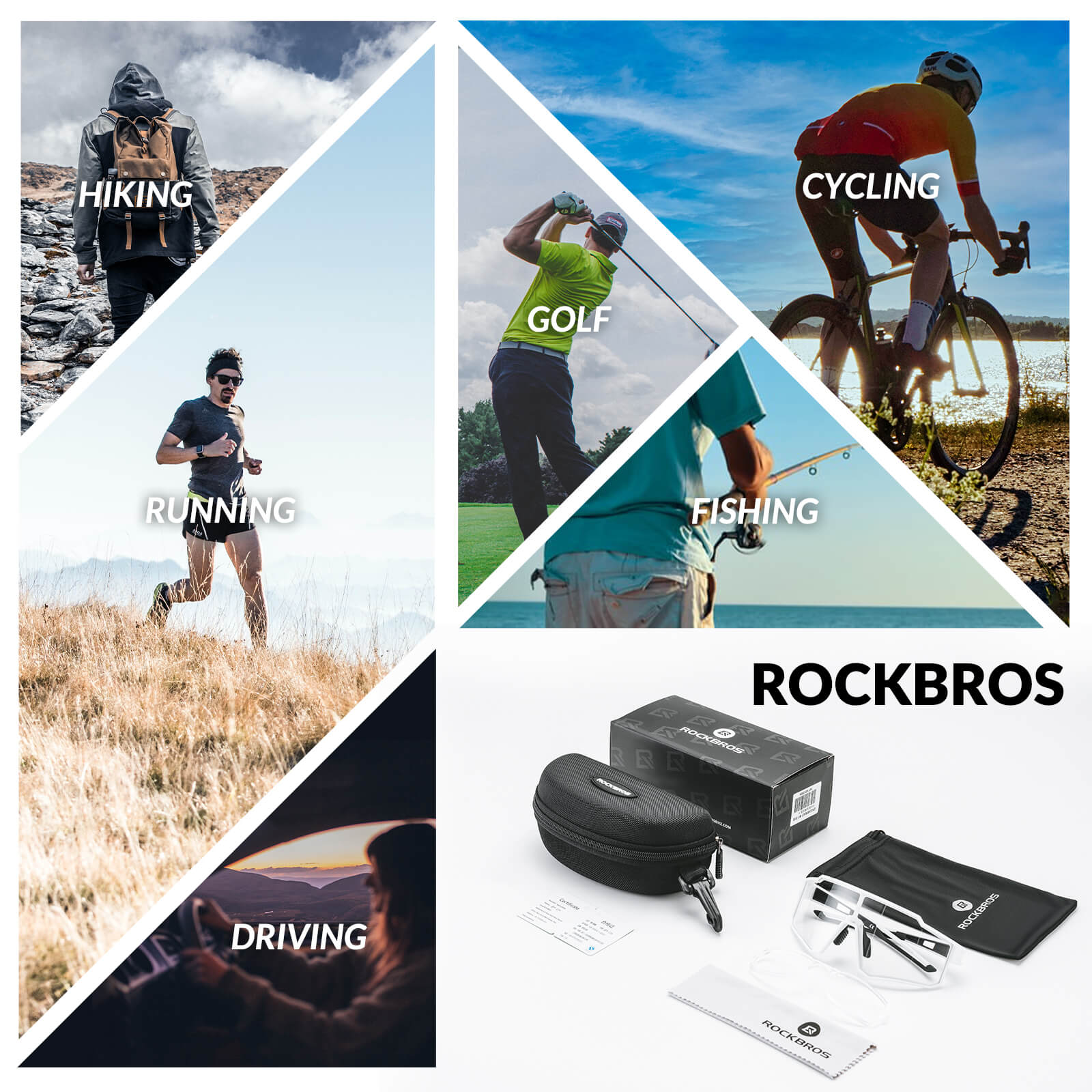 rockbros full frame photochromic cycling glasses for bike riding
