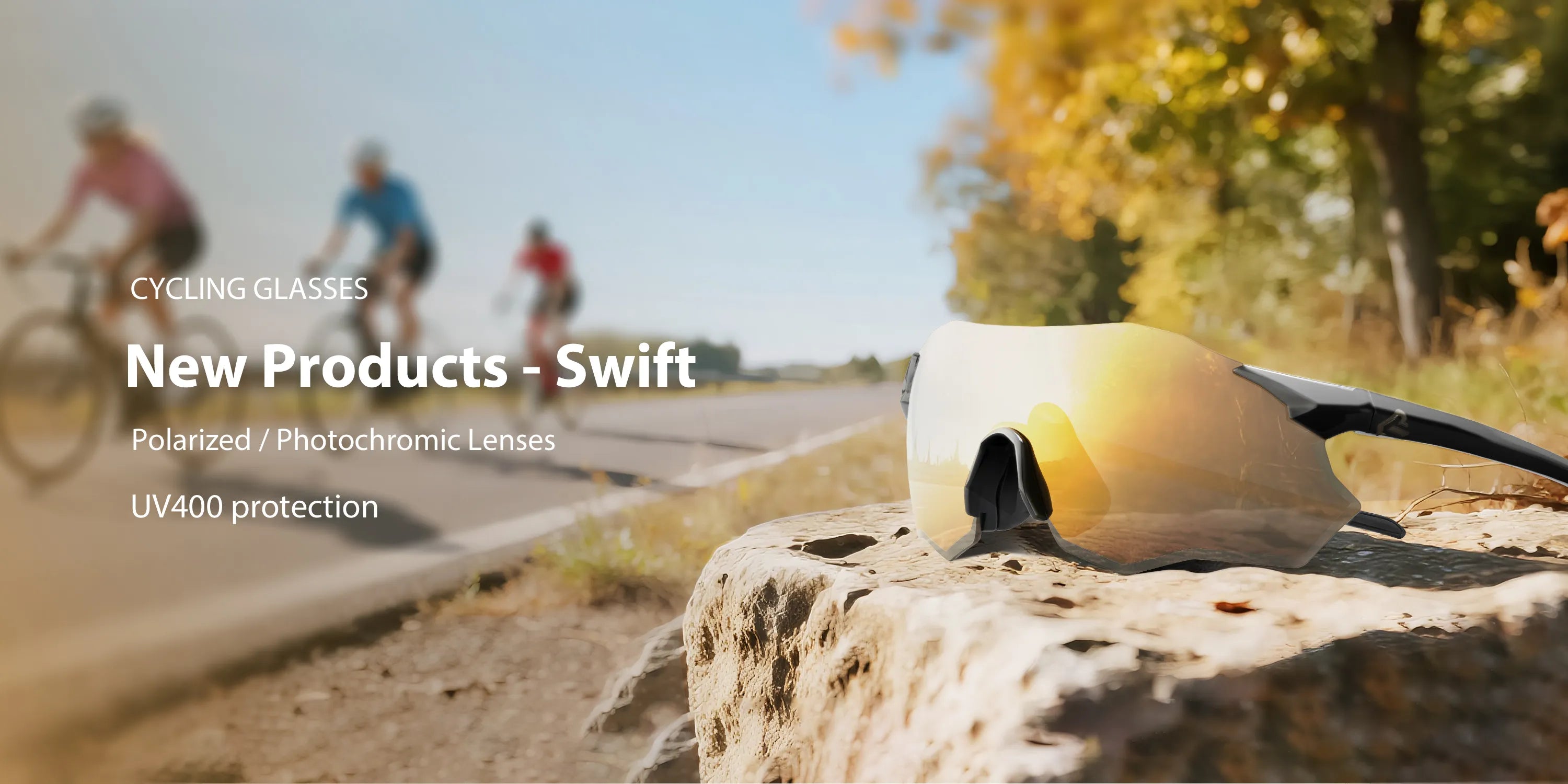 ROCKBROS photochromic cycling glasses lenses, featuring smart technology to adjust tint based on UV intensity for dynamic color adaptability.