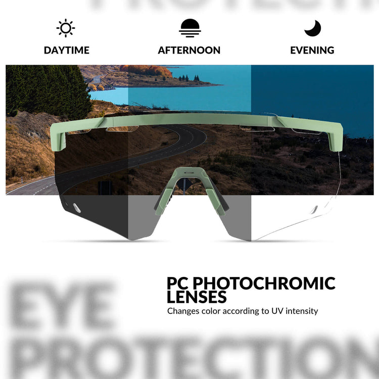 rockbros photochromic uv400 cycling sunglasses for outdoor riding
#color_anti-fog azure green