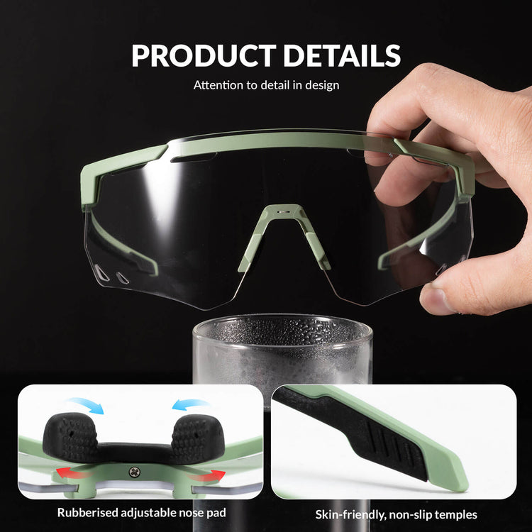 rockbros photochromic uv400 cycling sunglasses for outdoor riding
#color_anti-fog azure green