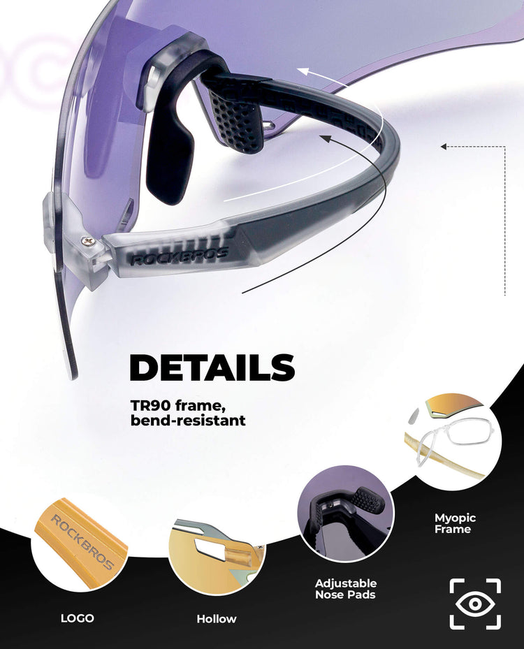 ROCKBROS Photochromic Cycling Sunglasses Golf Hiking Sports Glasses UV400