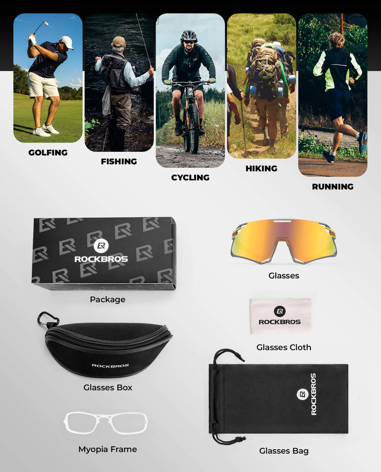 ROCKBROS Photochromic Cycling Sunglasses Golf Hiking Sports Glasses UV400