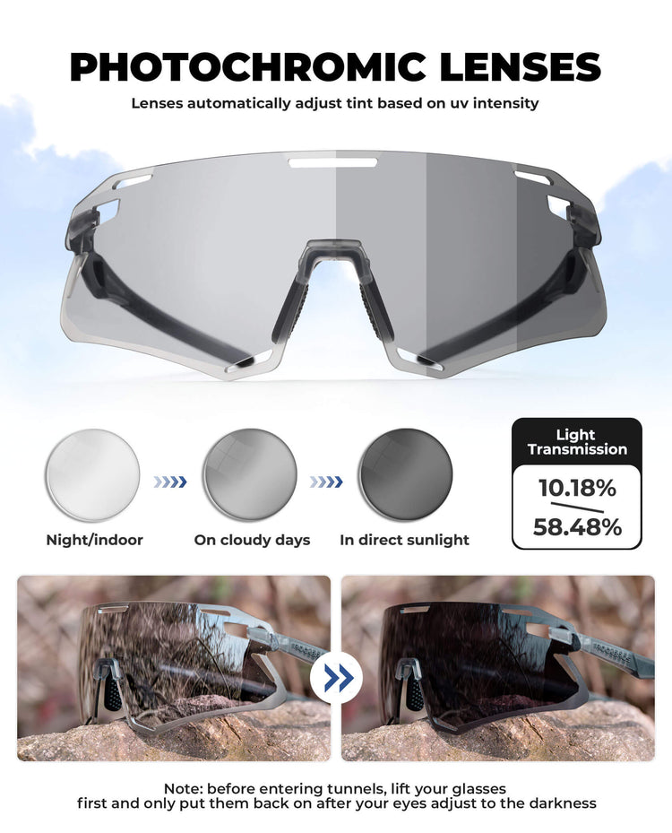 ROCKBROS Photochromic Cycling Sunglasses Golf Hiking Sports Glasses UV400