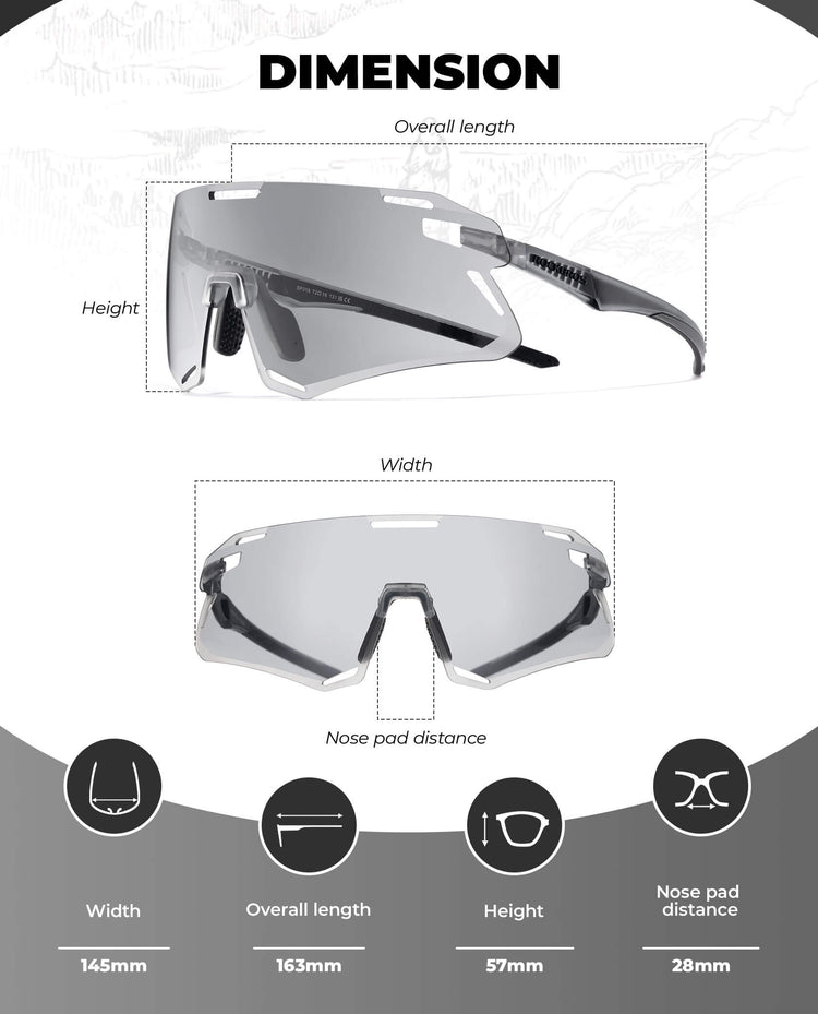 ROCKBROS Photochromic Cycling Sunglasses Golf Hiking Sports Glasses UV400
