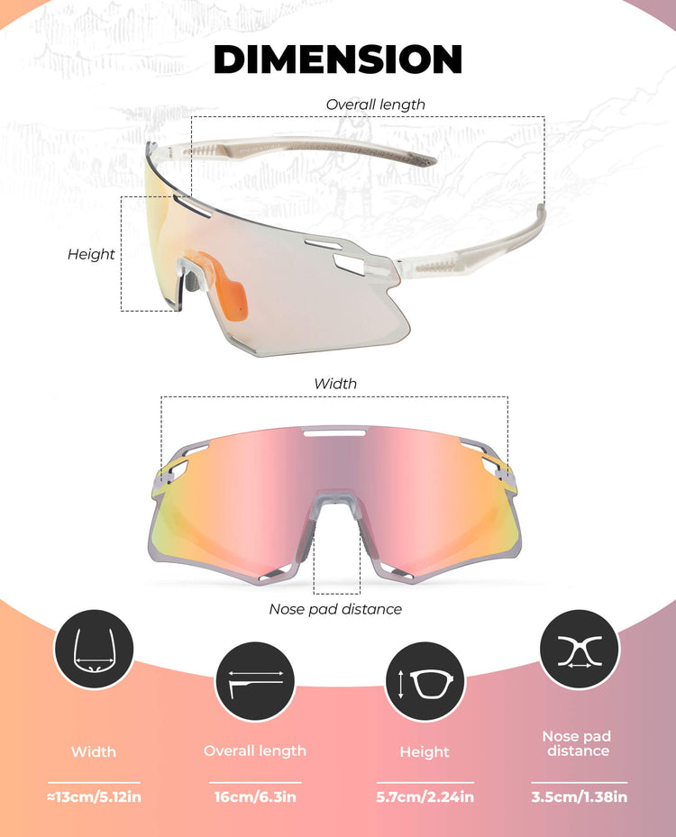 ROCKBROS Photochromic Cycling Sunglasses Golf Hiking Sports Glasses UV400