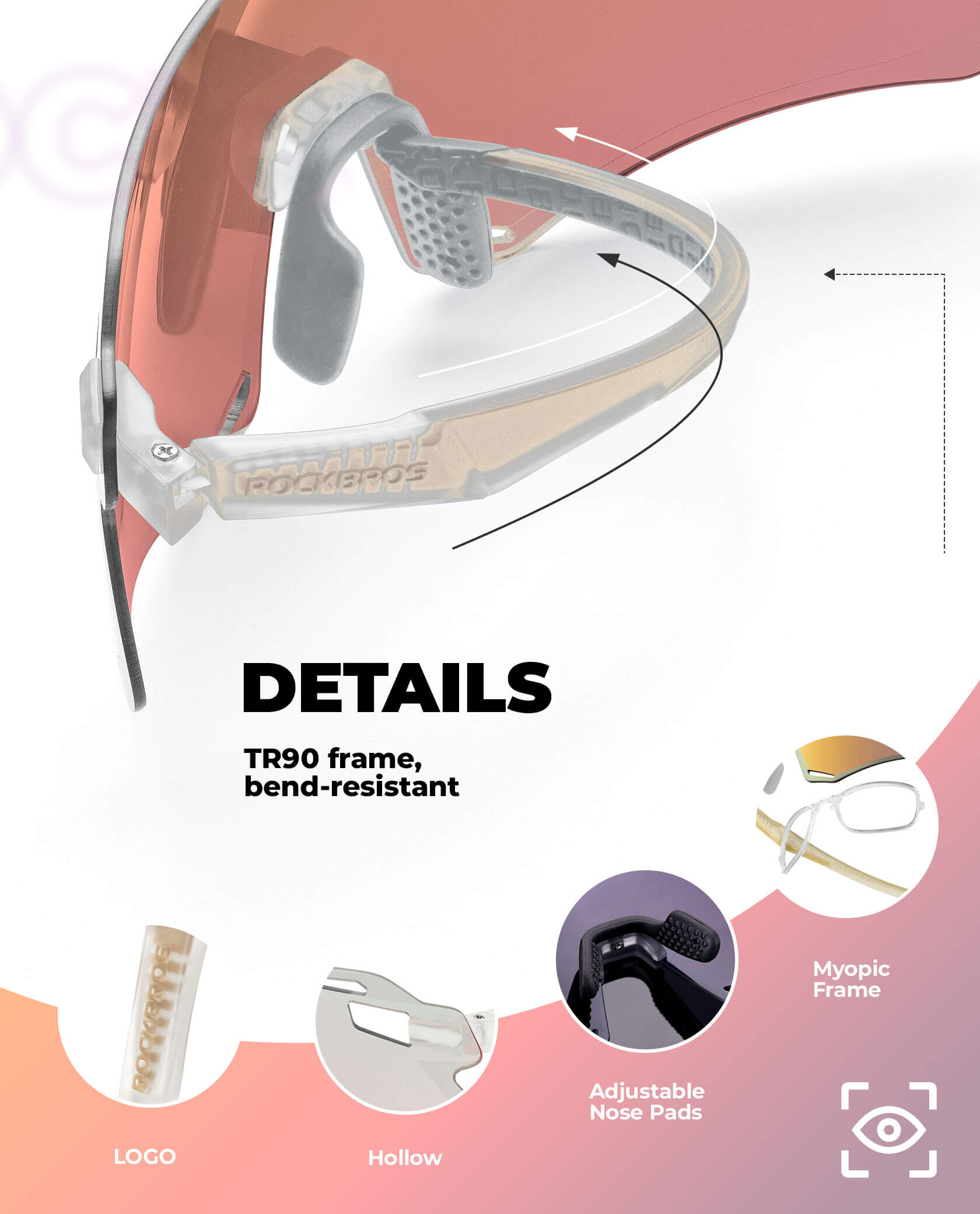 ROCKBROS Photochromic Cycling Sunglasses Golf Hiking Sports Glasses UV400