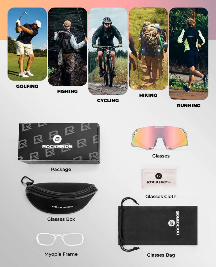 ROCKBROS Photochromic Cycling Sunglasses Golf Hiking Sports Glasses UV400