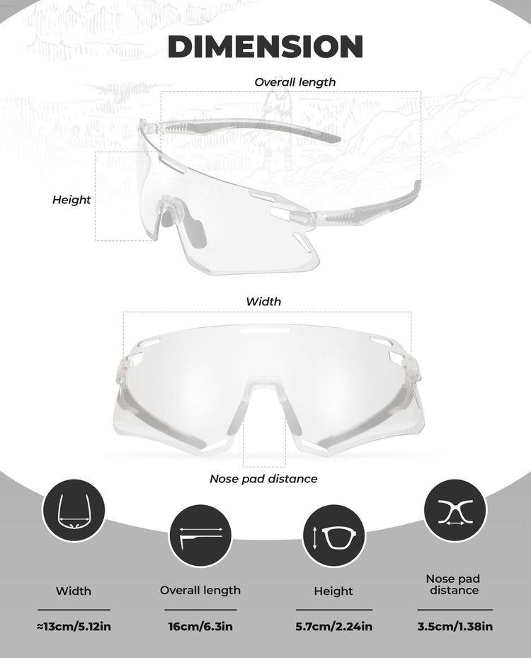 ROCKBROS Photochromic Cycling Sunglasses Golf Hiking Sports Glasses UV400