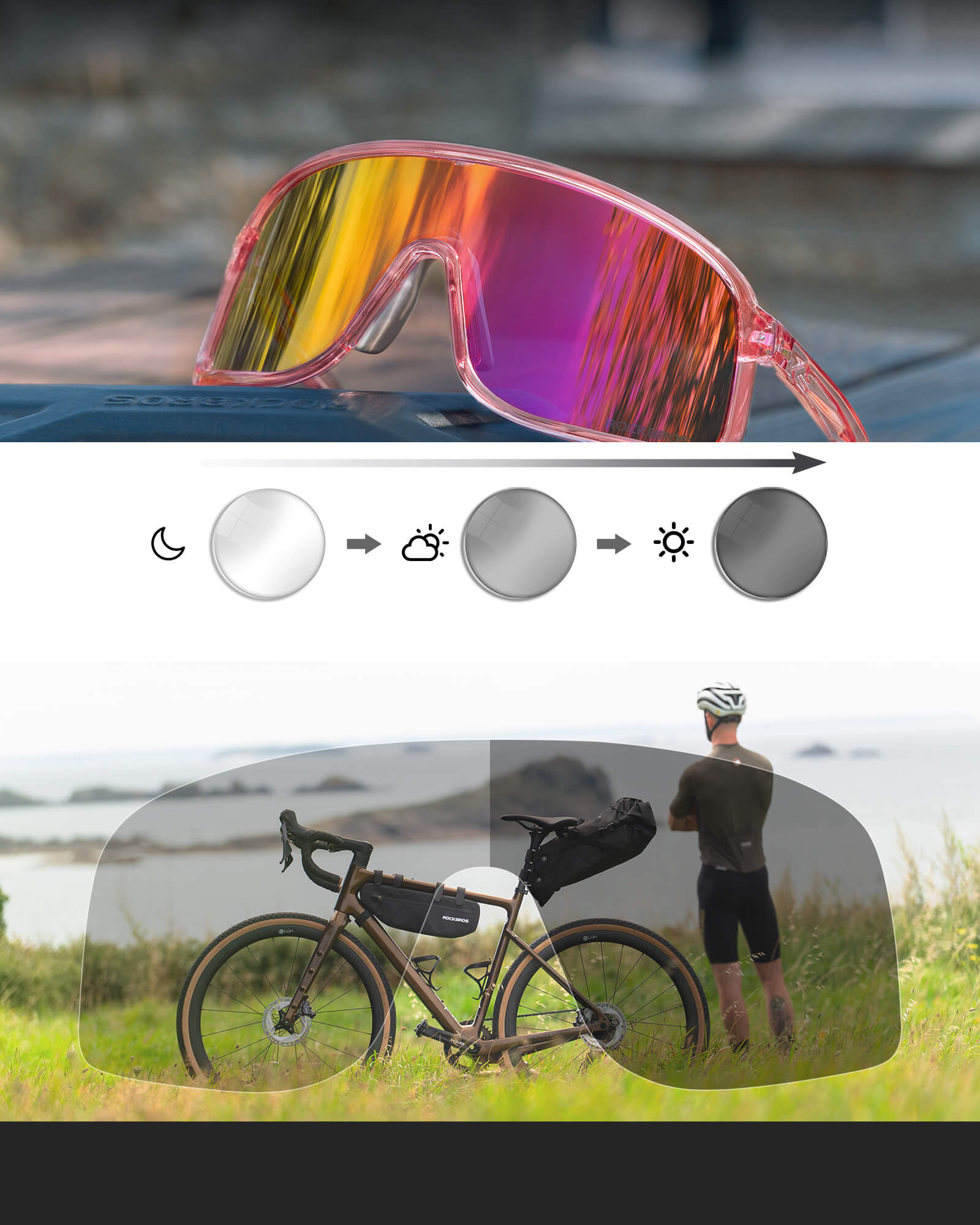 rockbros photochromic cycling sunglasses for outdoor riding
#color_pink