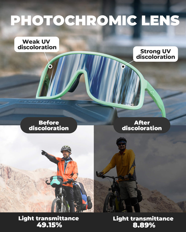 rockbros photochromic cycling sunglasses for outdoor riding
#color_teal green