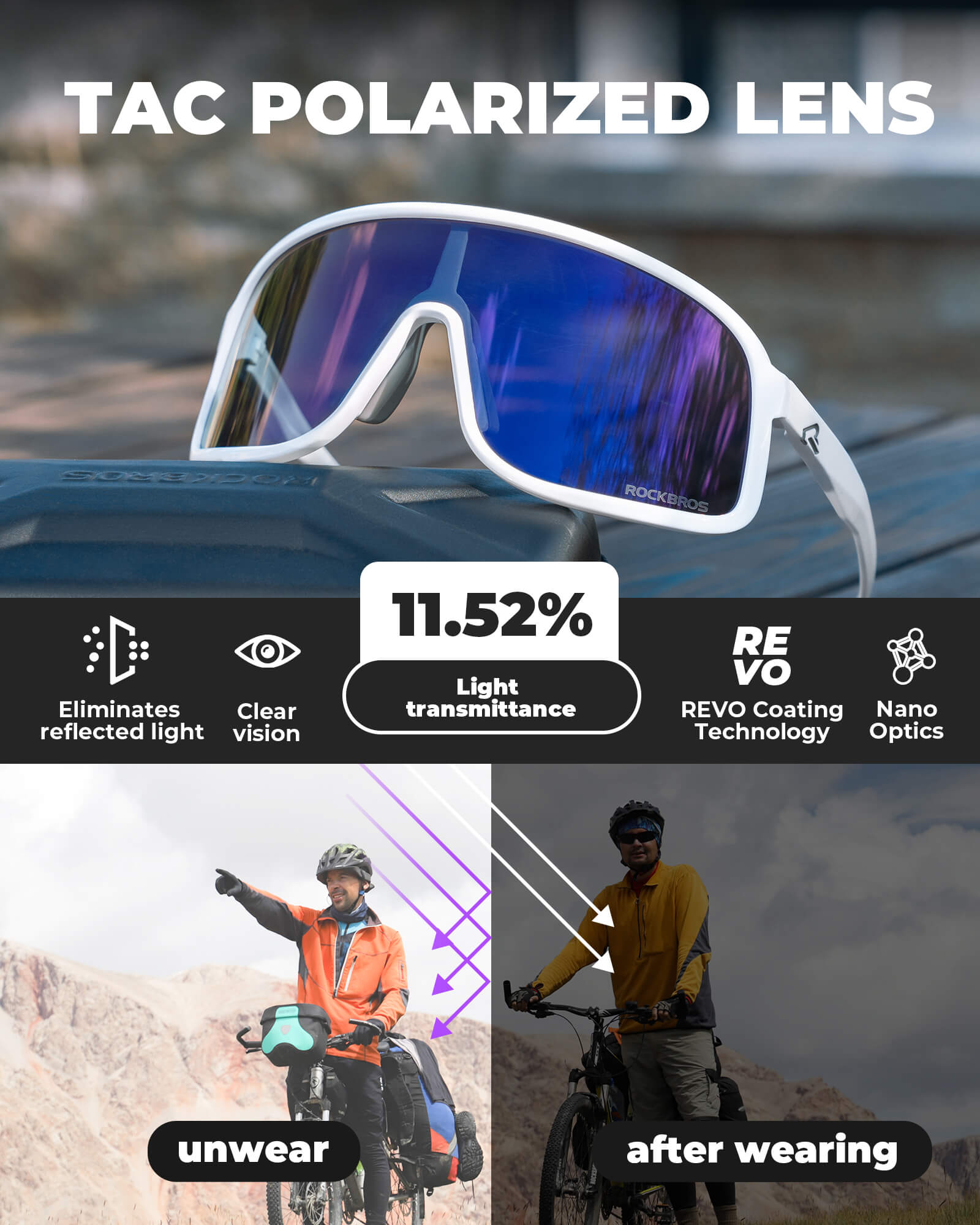 rockbros polarized sports cycling glasses outdoor riding
#color_purple