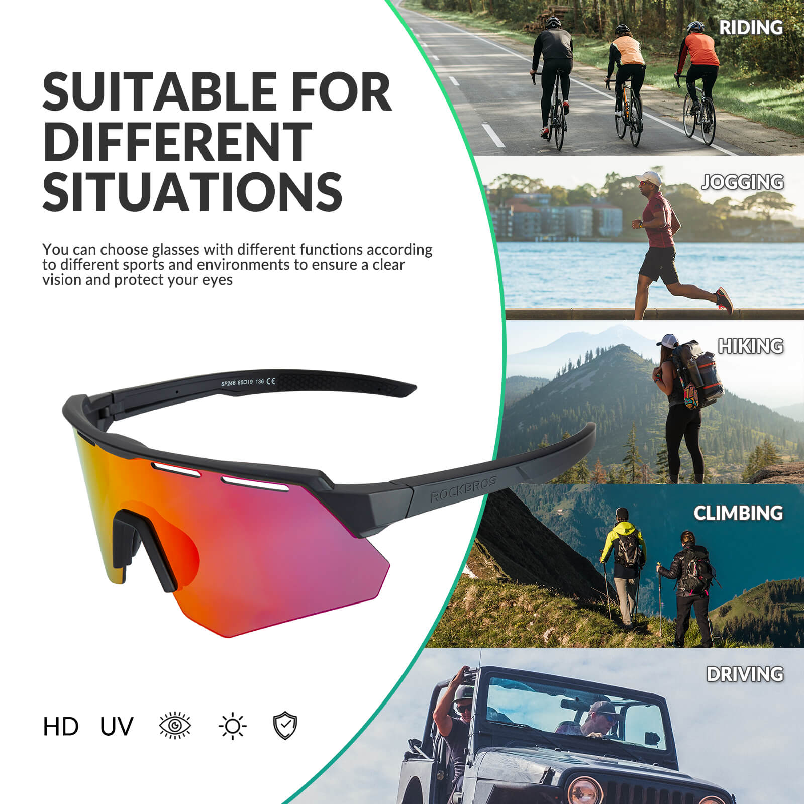 rockbros polarized cycling sunglasses for road and mountain riding.
#color_black