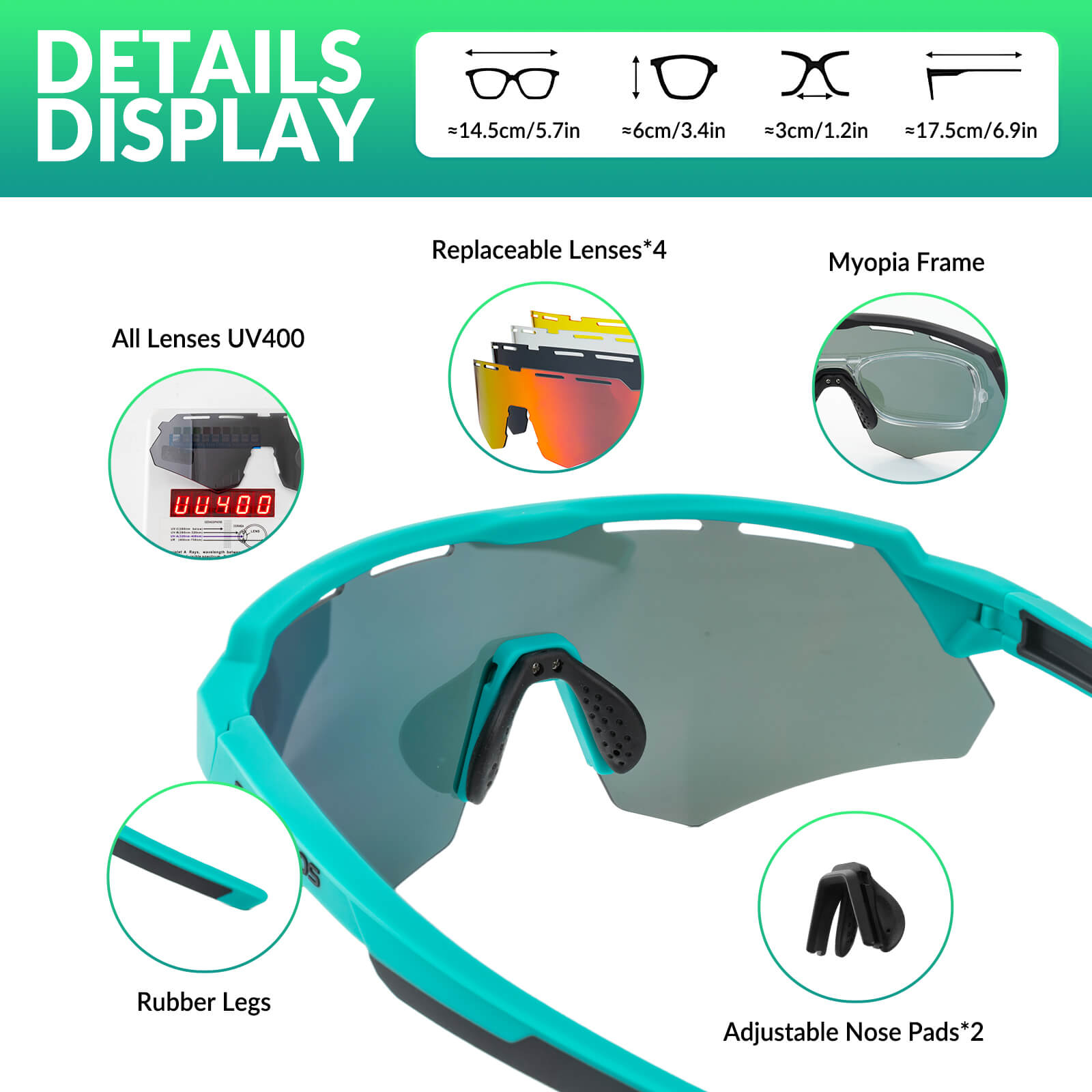 rockbros polarized cycling sunglasses for road and mountain riding.
#color_green