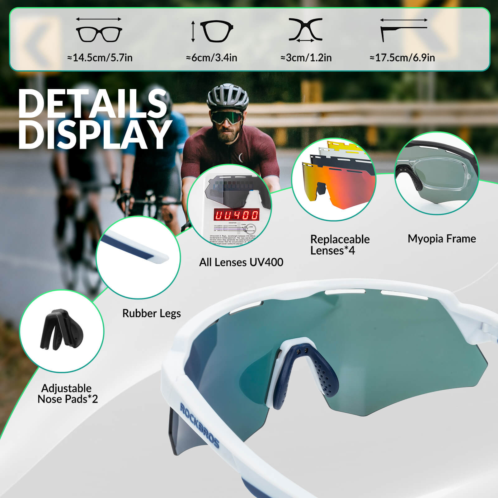 rockbros polarized cycling sunglasses for road and mountain riding.
#color_white