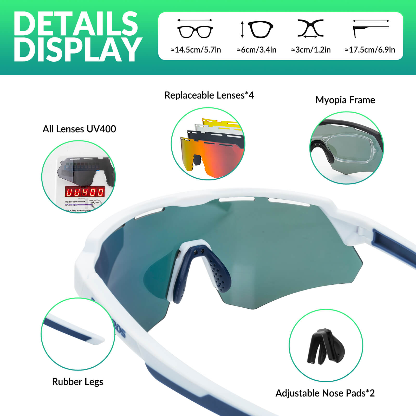 rockbros polarized cycling sunglasses for road and mountain riding.
#color_white