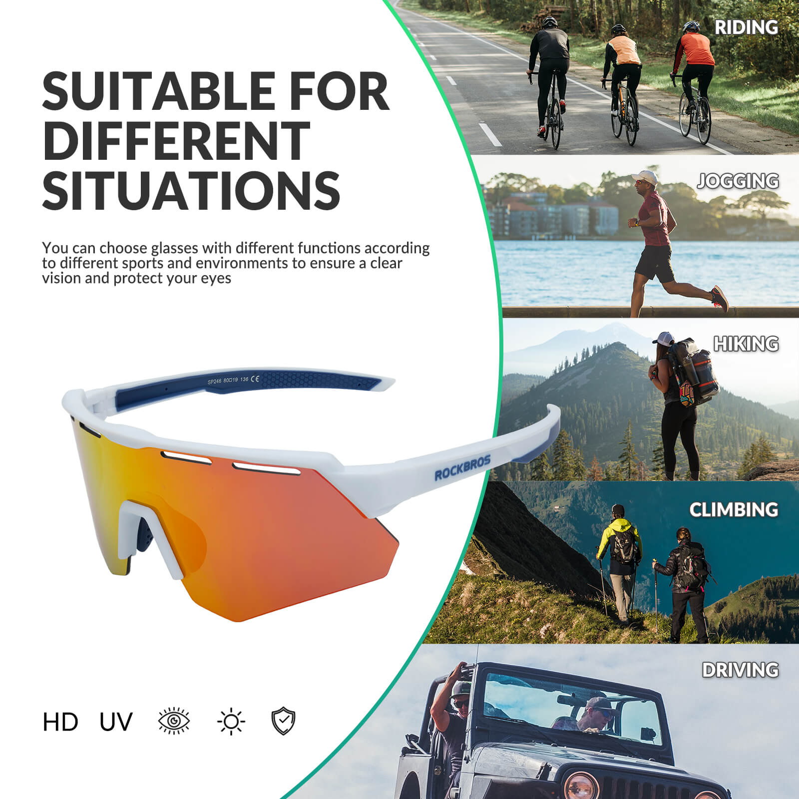 rockbros polarized cycling sunglasses for road and mountain riding.
#color_white