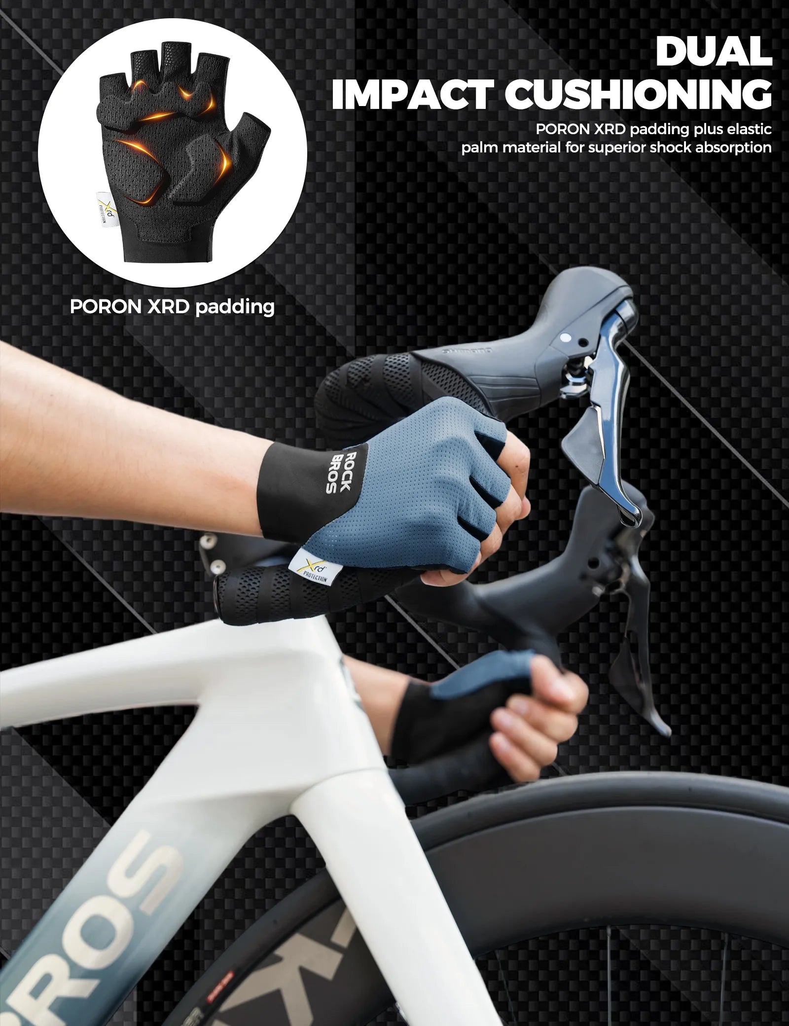 ROCKBROS Padded Half Finger Riding Gloves with Poron XRD Cushioning.
#color_white