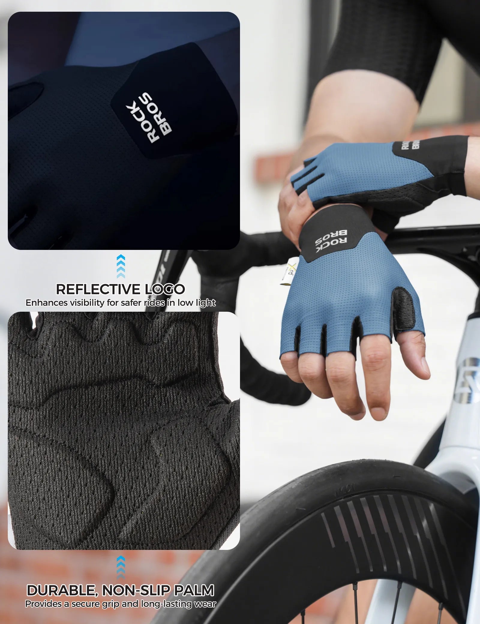 ROCKBROS Padded Half Finger Riding Gloves with Poron XRD Cushioning.
#color_black