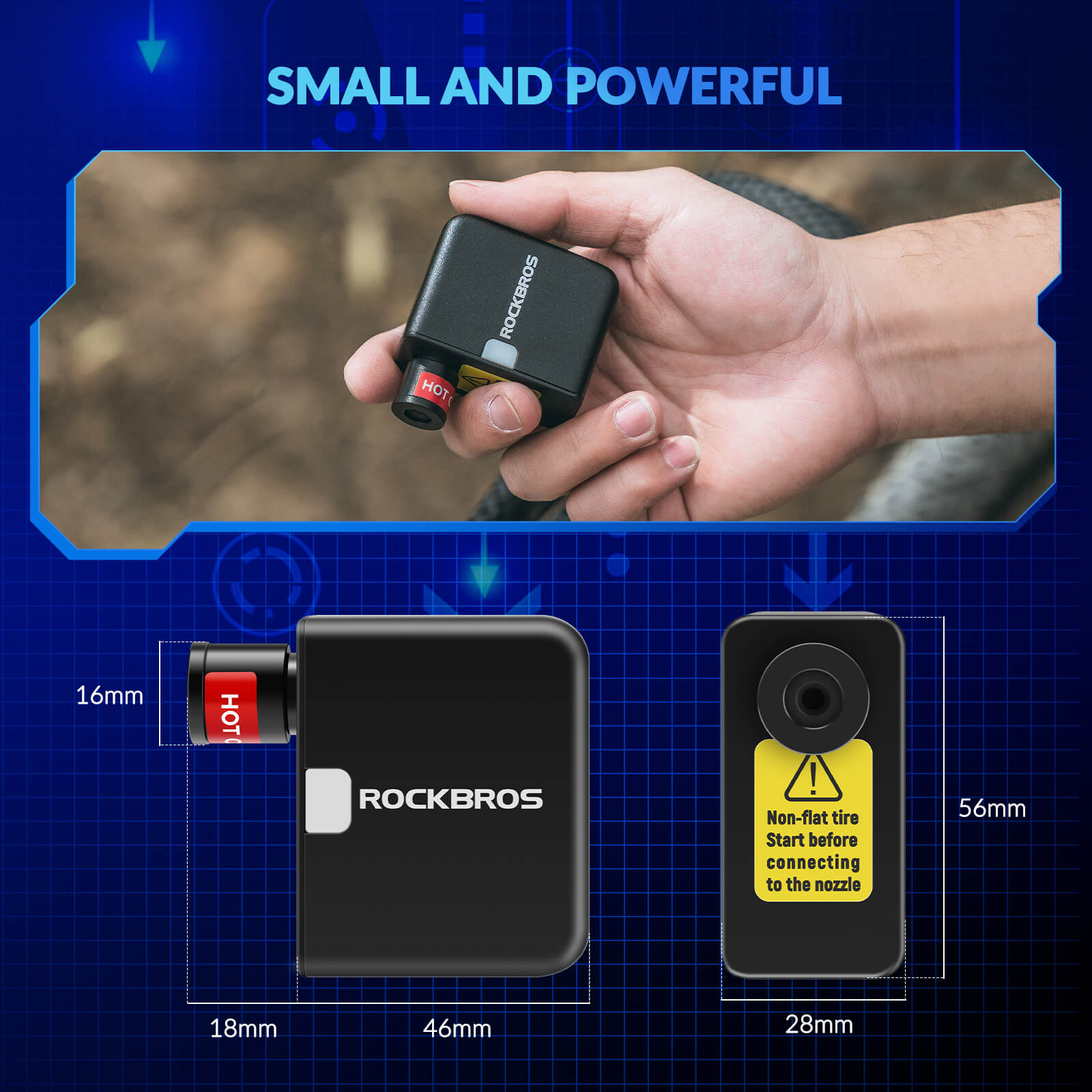 ROCKBROS mini electric bike pump AS1 portable air inflator for cycling