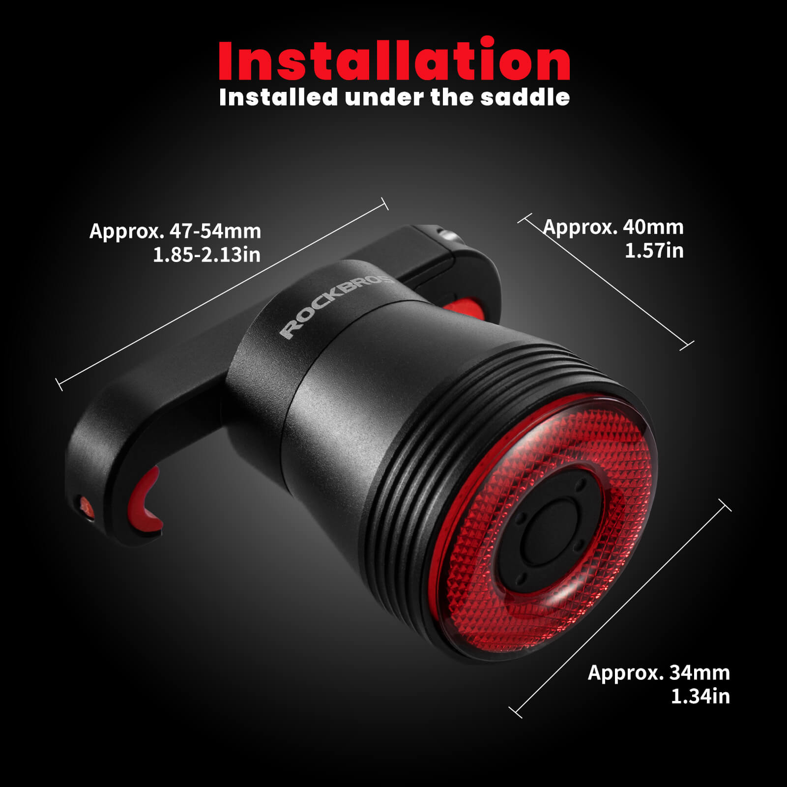 ROCKBROS brake-sensing bike tail light for night cycling.
#option_TL907Q50-Saddle + Seatpost Mount