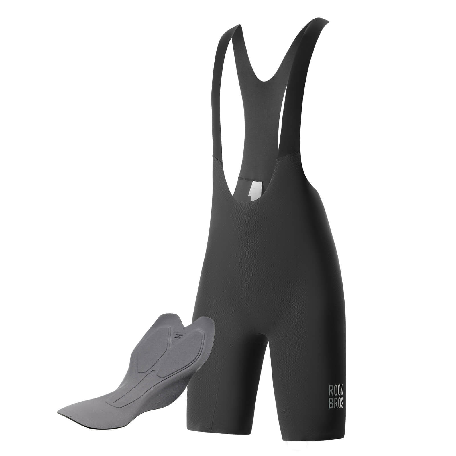 Seamless high-stretch compression fabric on ROCKBROS black cycling bib shorts.
#color_black