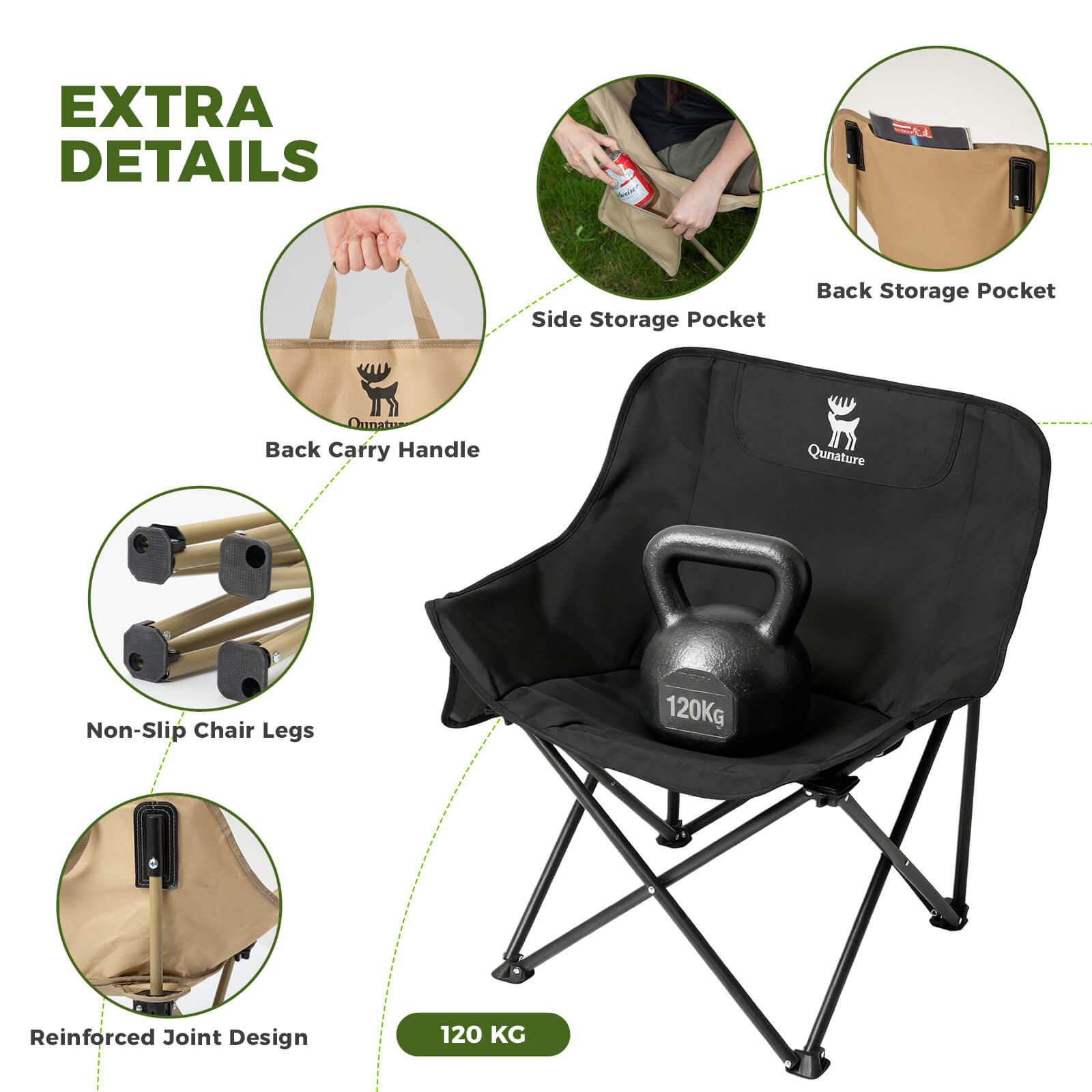 ROCKBROS durable folding moon chair for outdoor camping.
#color_black