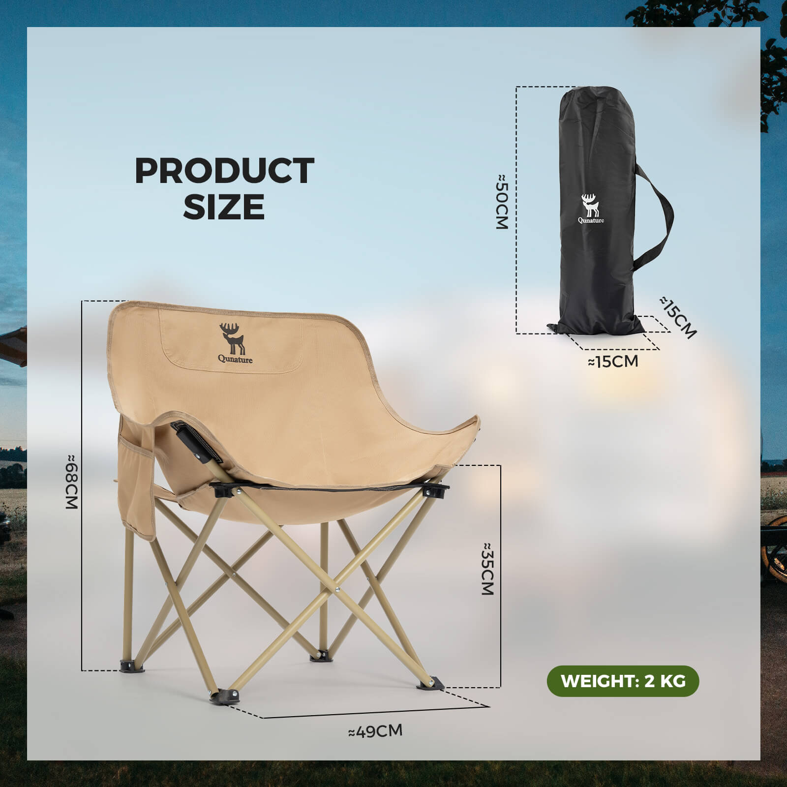 ROCKBROS durable folding moon chair for outdoor camping.
#color_beige