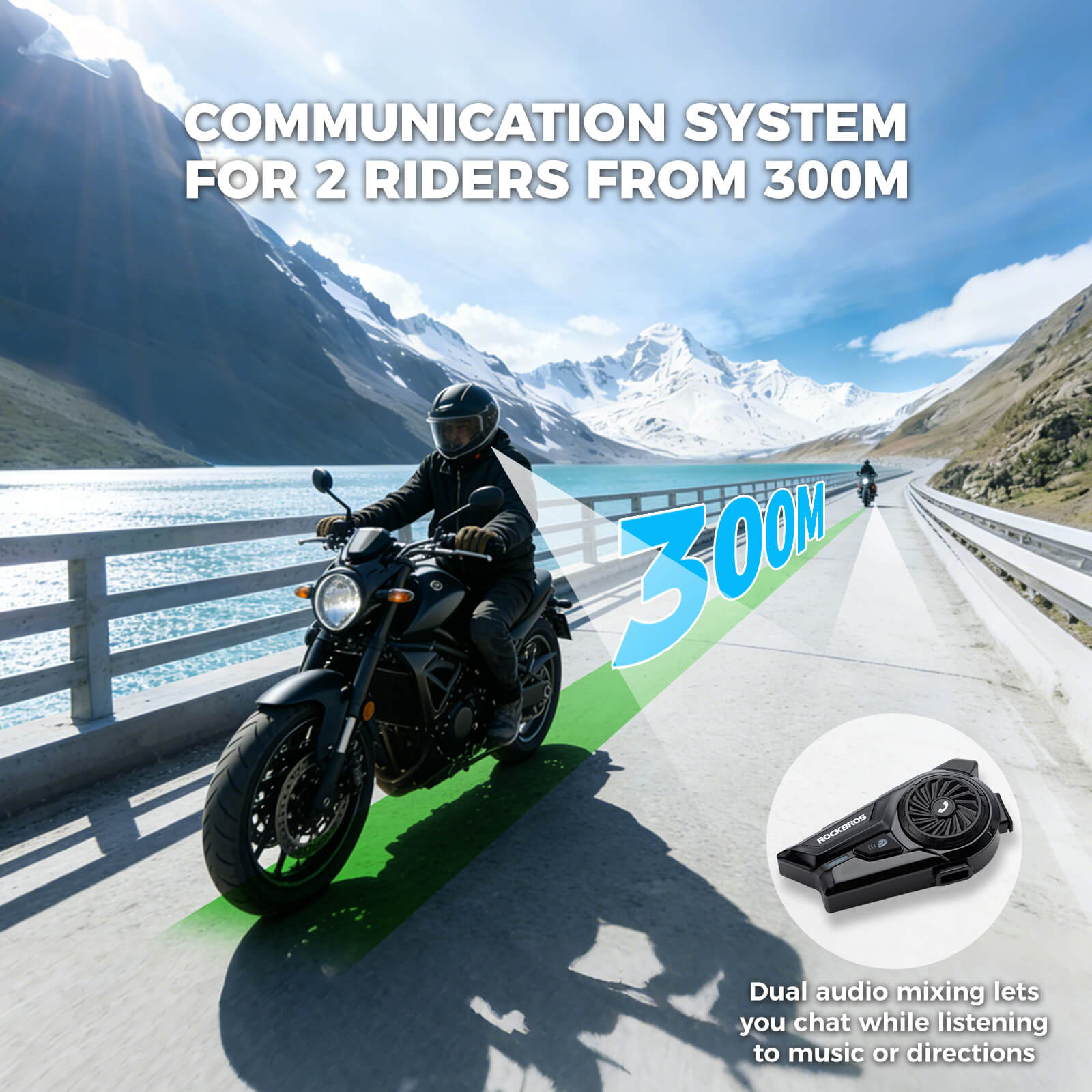 ROCKBROS R1 Bluetooth helmet headset with hands-free calling for motorcycle riding.