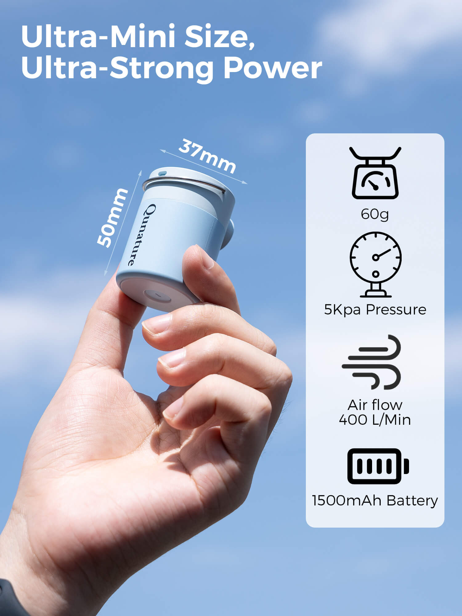 Qunature Rapid-Fill Mini Electric Pump, High-Pressure Cordless Air Inflator for Portable Use.
#color_sky blue