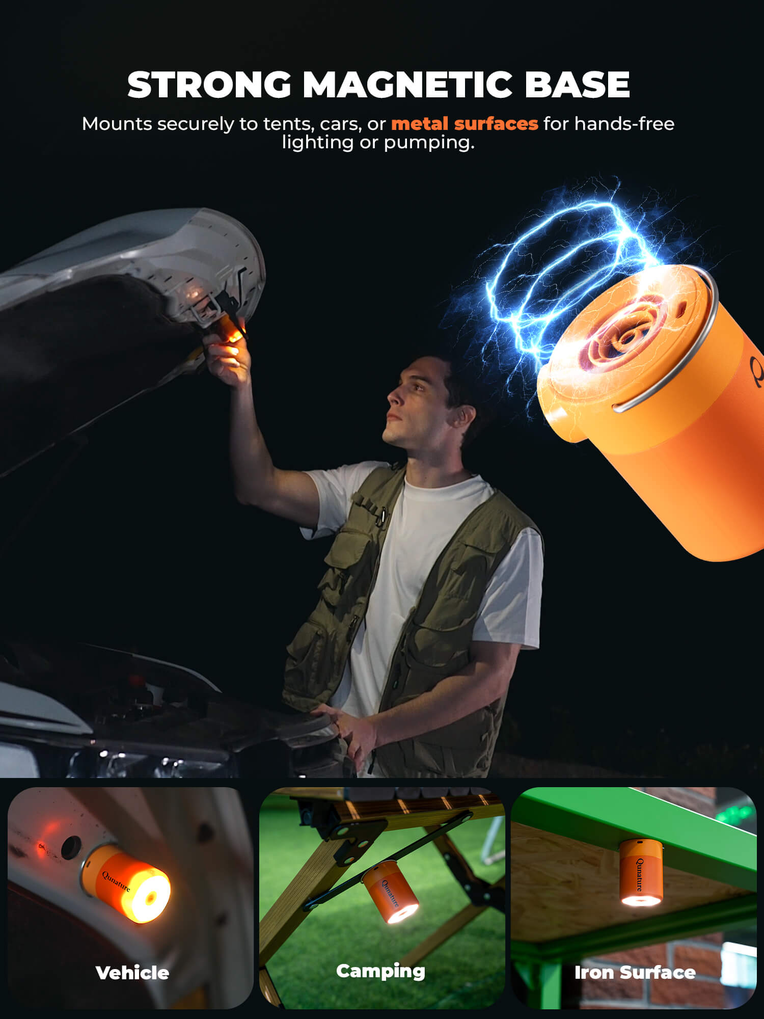 Qunature Rapid-Fill Mini Electric Pump, High-Pressure Cordless Air Inflator for Portable Use.
#color_orange