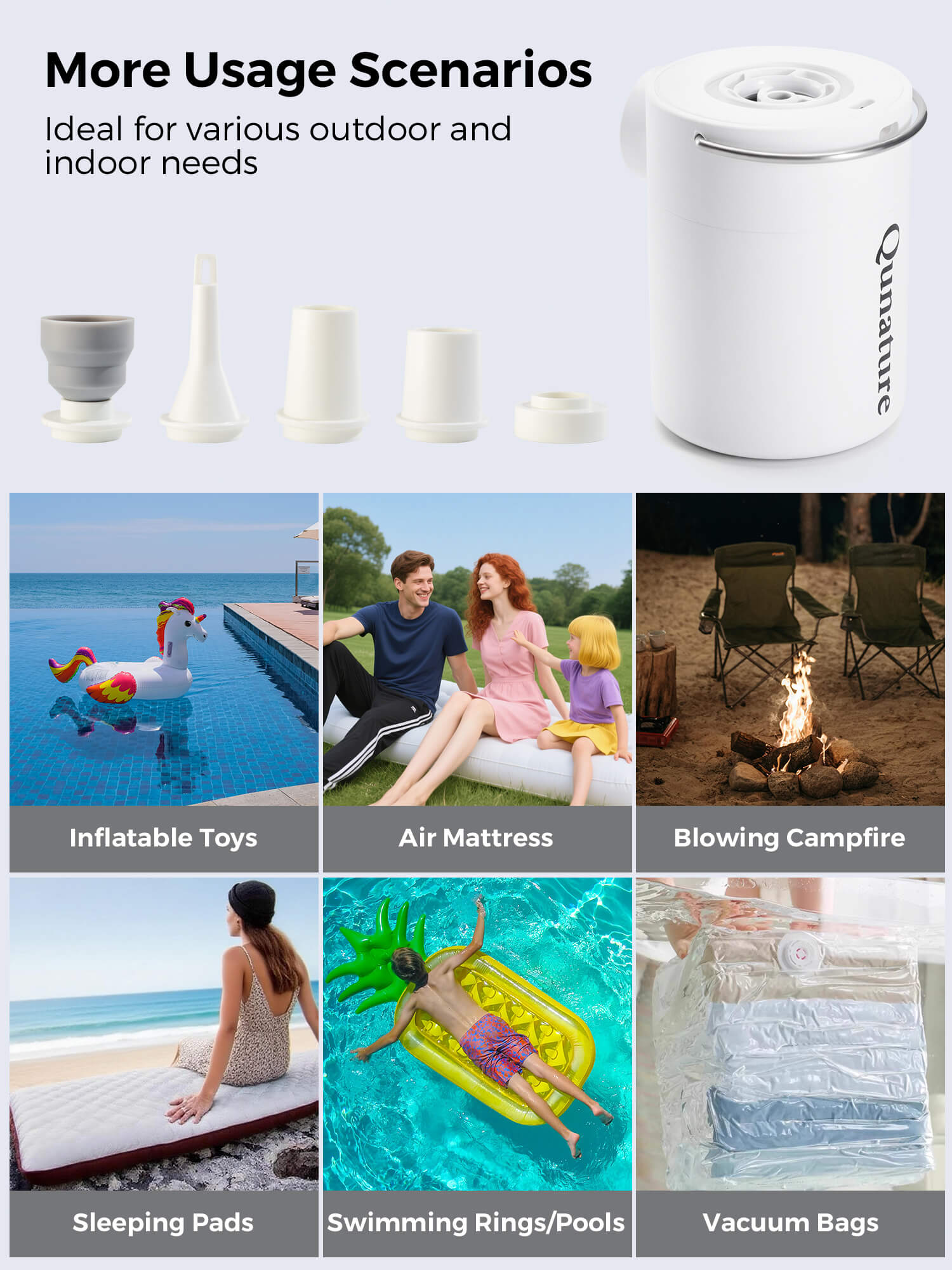 Qunature Rapid-Fill Mini Electric Pump, High-Pressure Cordless Air Inflator for Portable Use.
#color_white