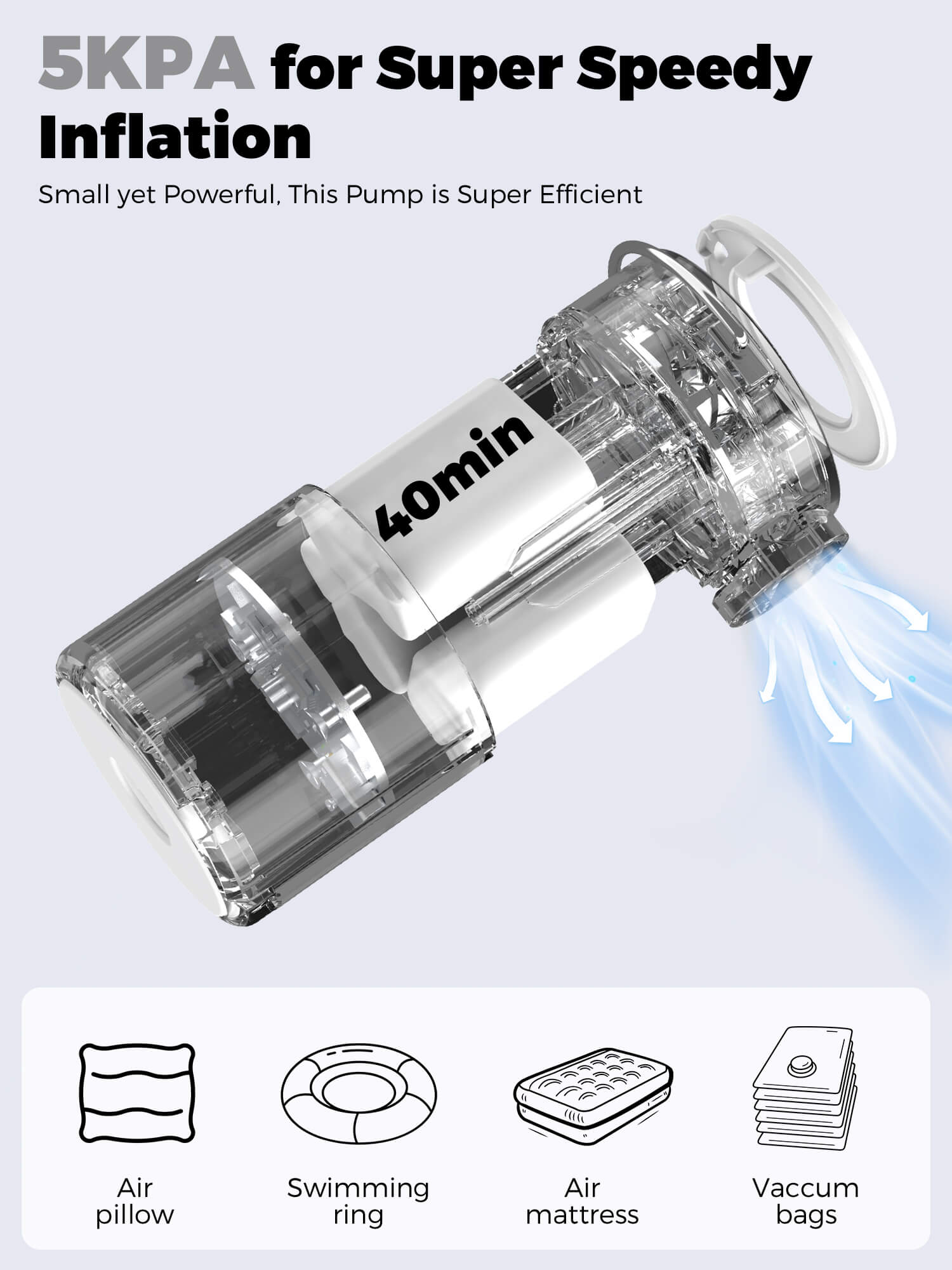 Qunature Rapid-Fill Mini Electric Pump, High-Pressure Cordless Air Inflator for Portable Use.
#color_white