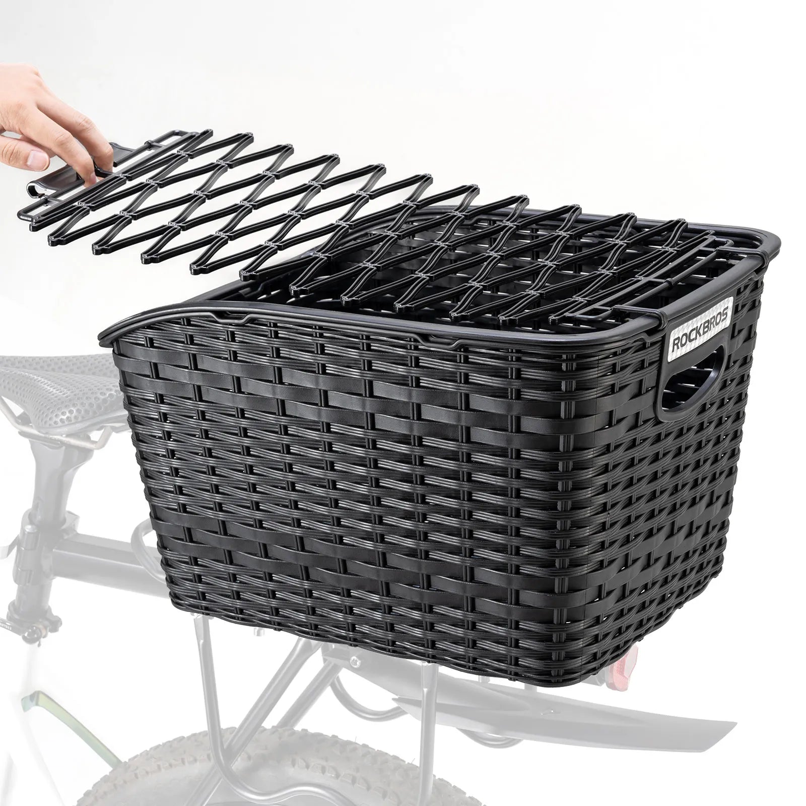 ROCKBROS Rear Bike Basket - Durable Anti-Crush Design for Rear Rack Mounting, 10kg Load Capacity.