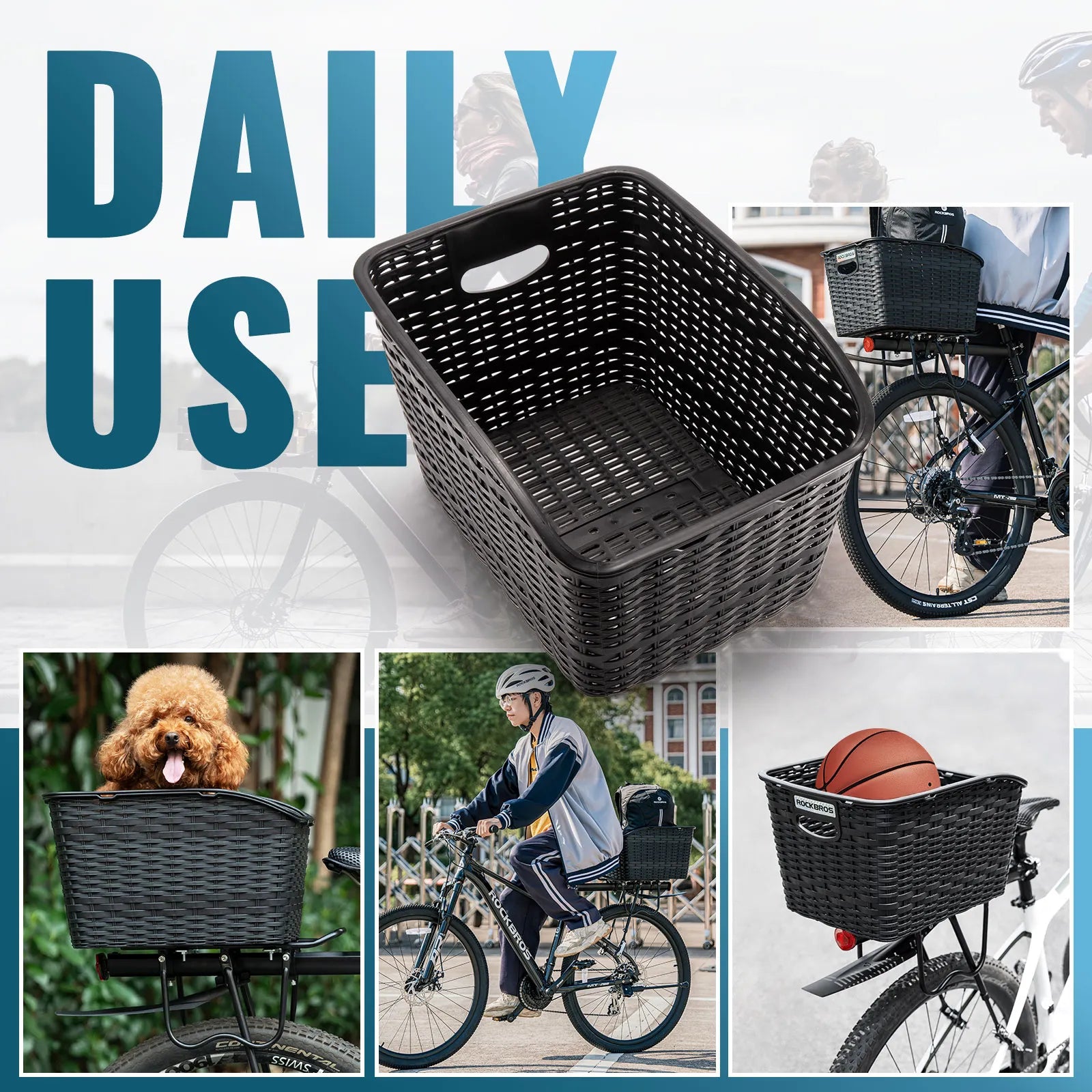 ROCKBROS Rear Bike Basket - Durable Anti-Crush Design for Rear Rack Mounting, 10kg Load Capacity.