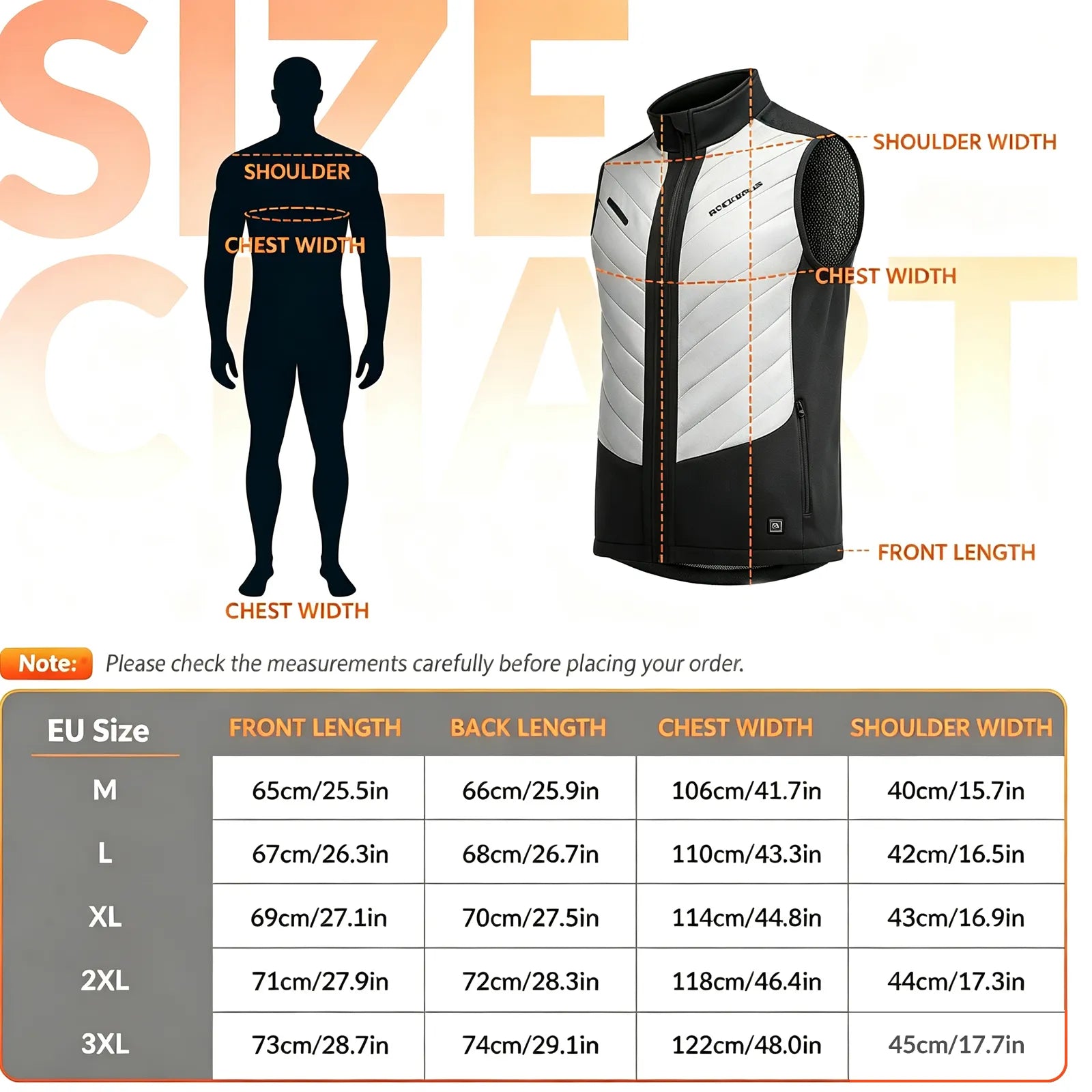 ROCKBROS rechargeable heated vest with 5 heating zones front view