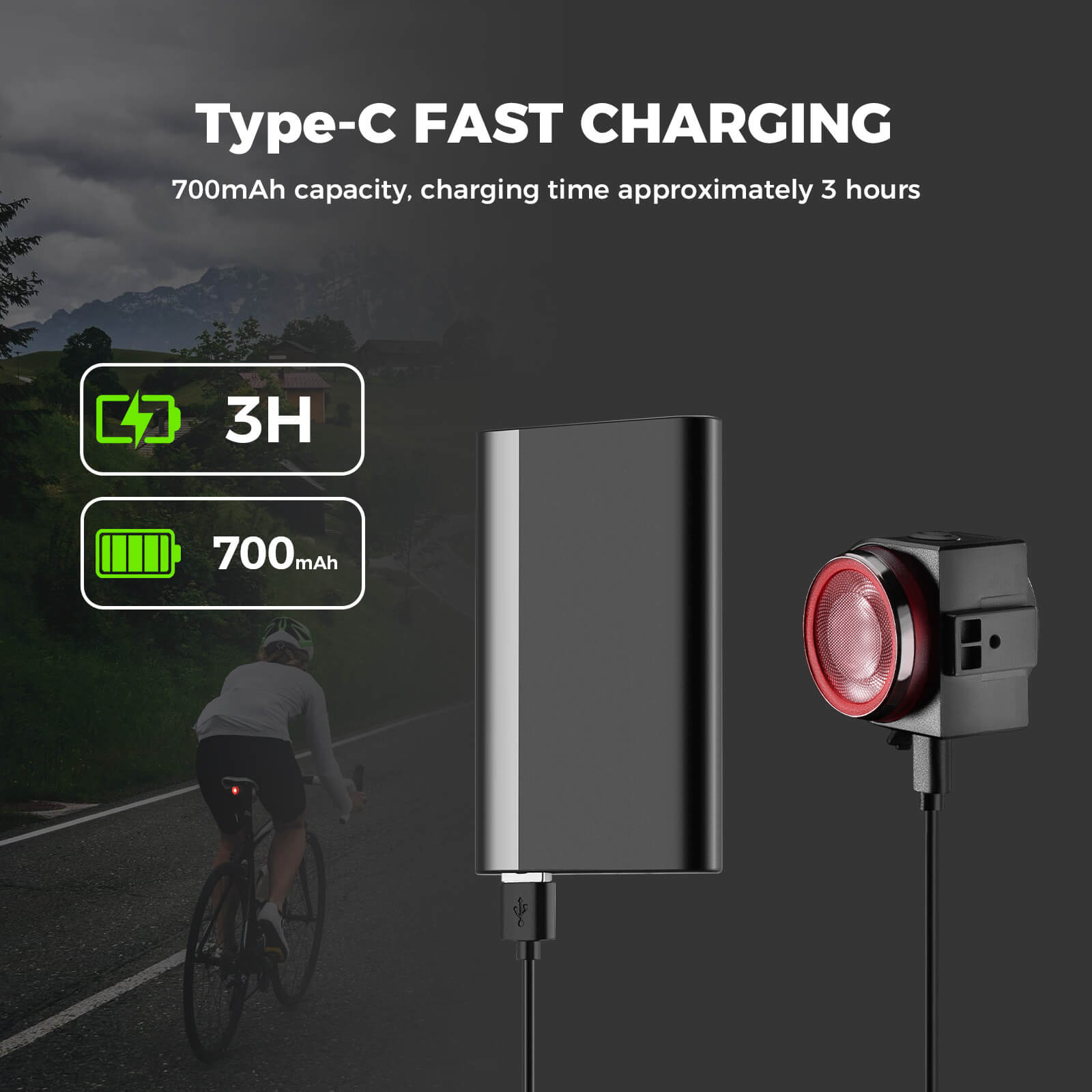 Rockbros wireless remote bike tail light with anti-theft alarm for night cycling safety.