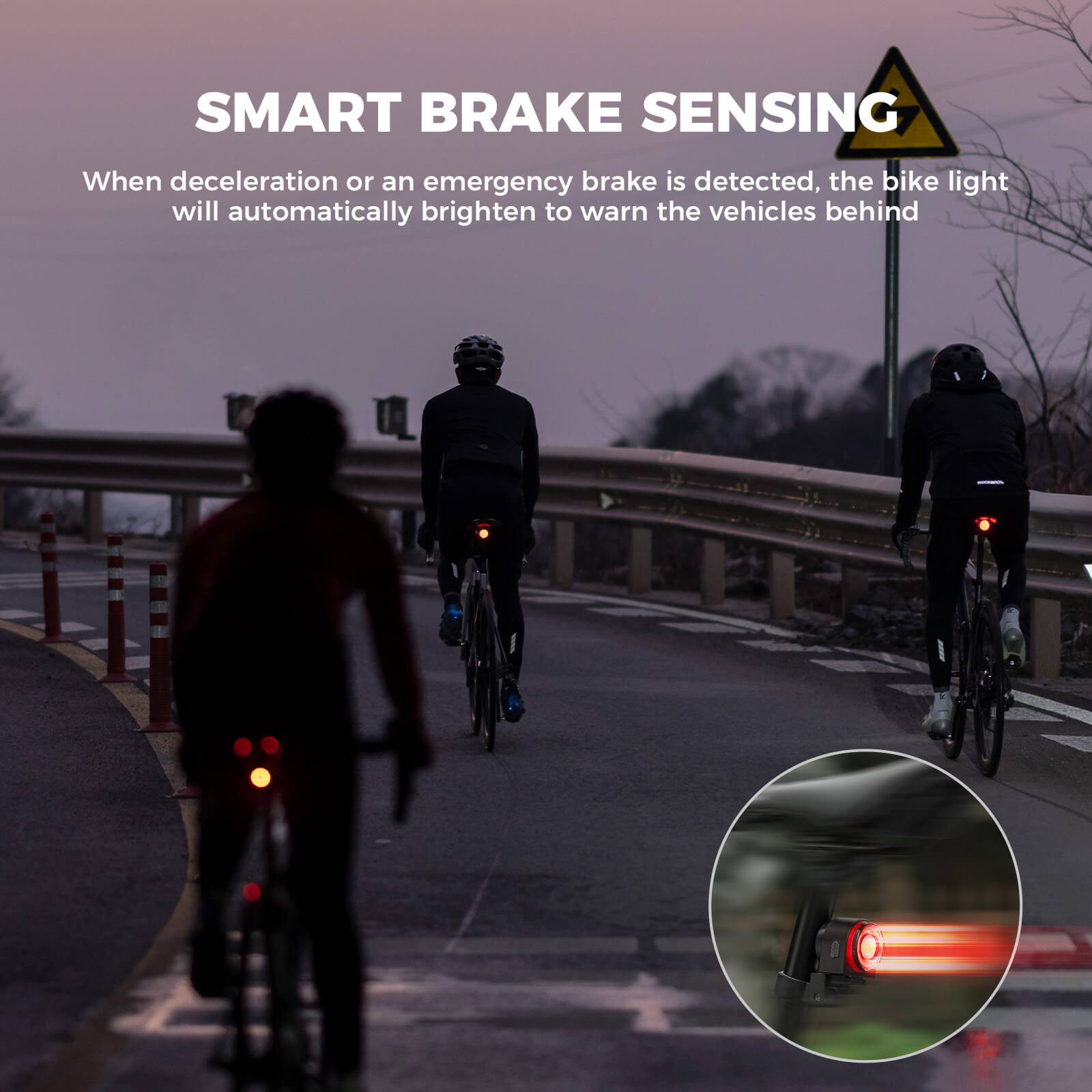 Rockbros wireless remote bike tail light with anti-theft alarm for night cycling safety.