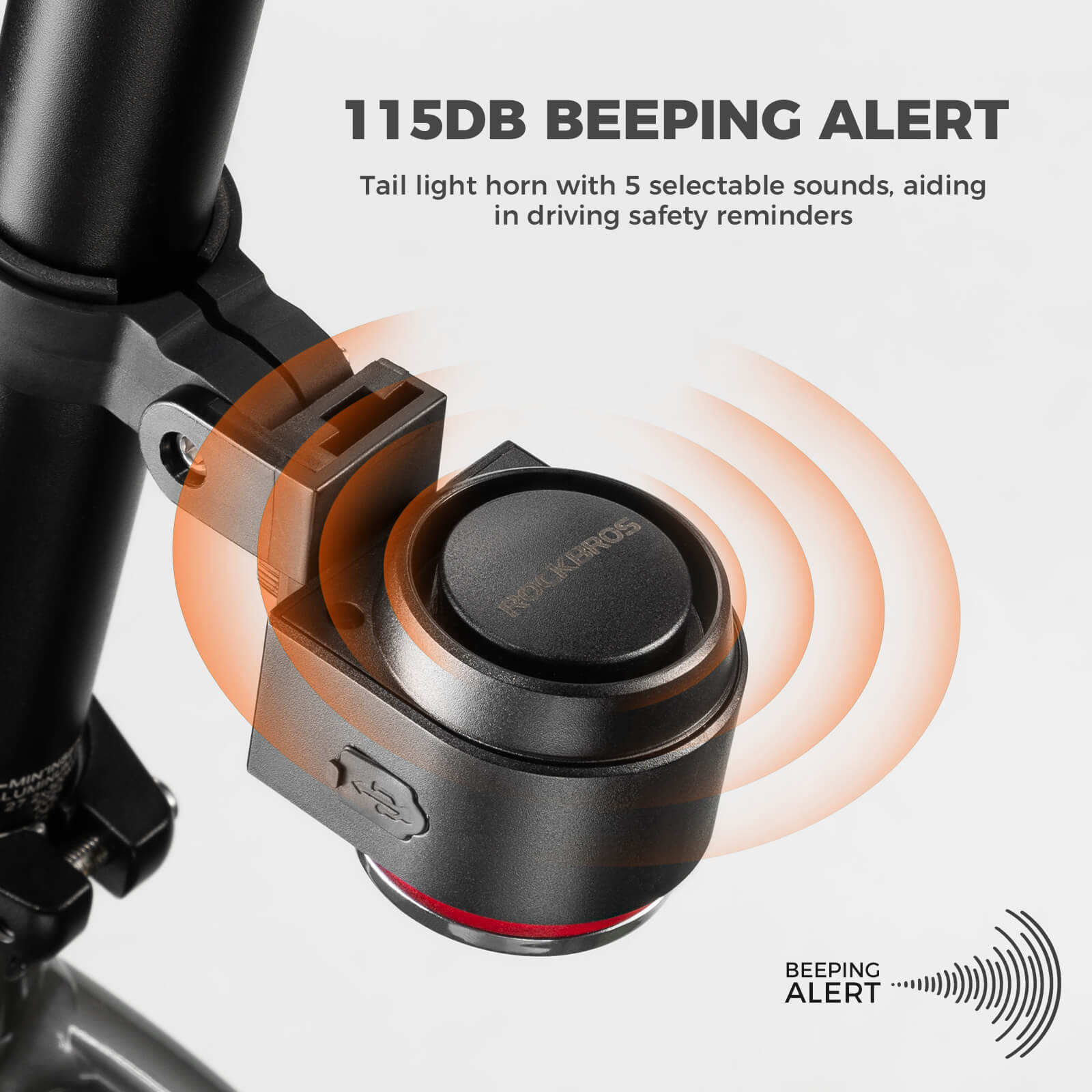 Rockbros wireless remote bike tail light with anti-theft alarm for night cycling safety.