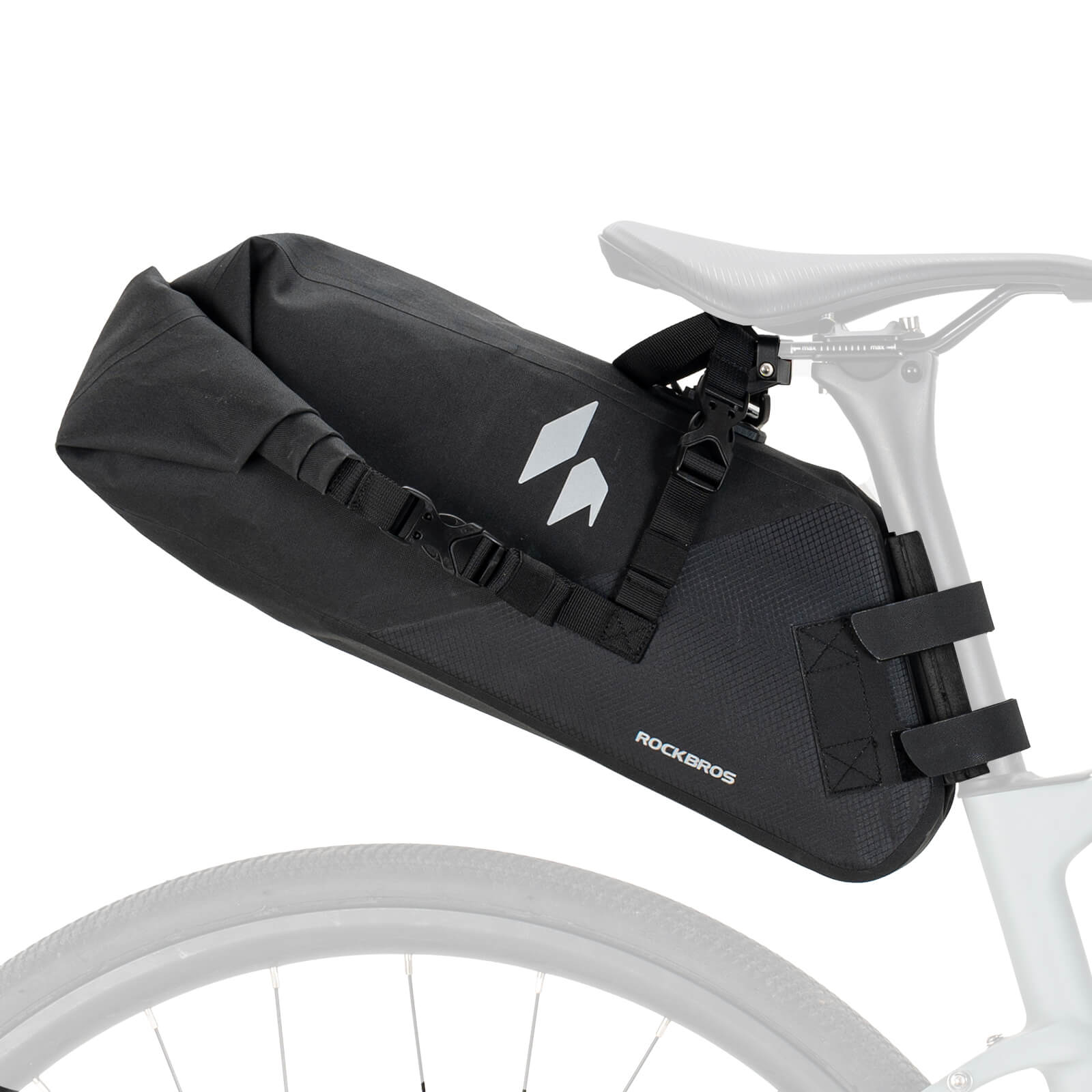 rockbros waterproof 13l saddle bag for rainy day cycling.